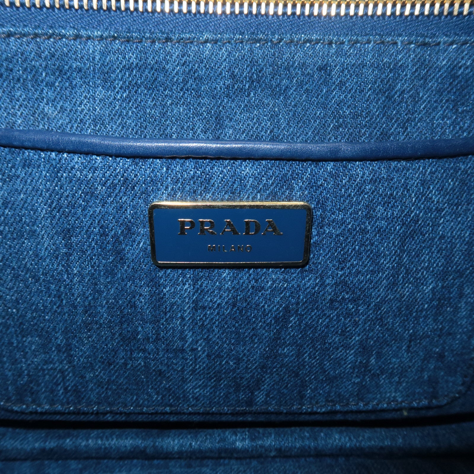 PRADA Logo Canvas Canapa Hand Bag Tote Bag Denim Blue