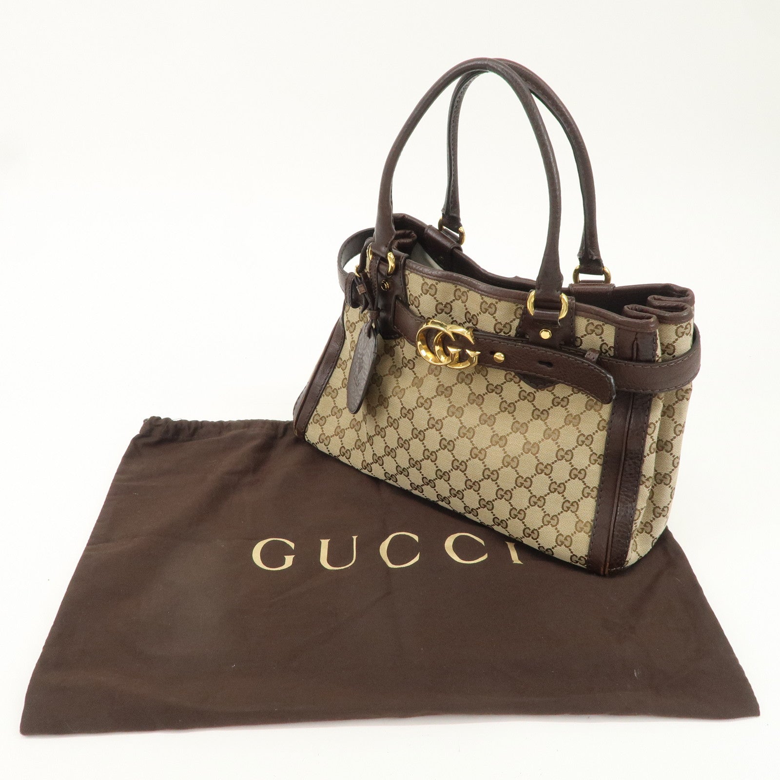 GUCCI GG Running GG Canvas Leather Tote Bag Beige Brown 247183