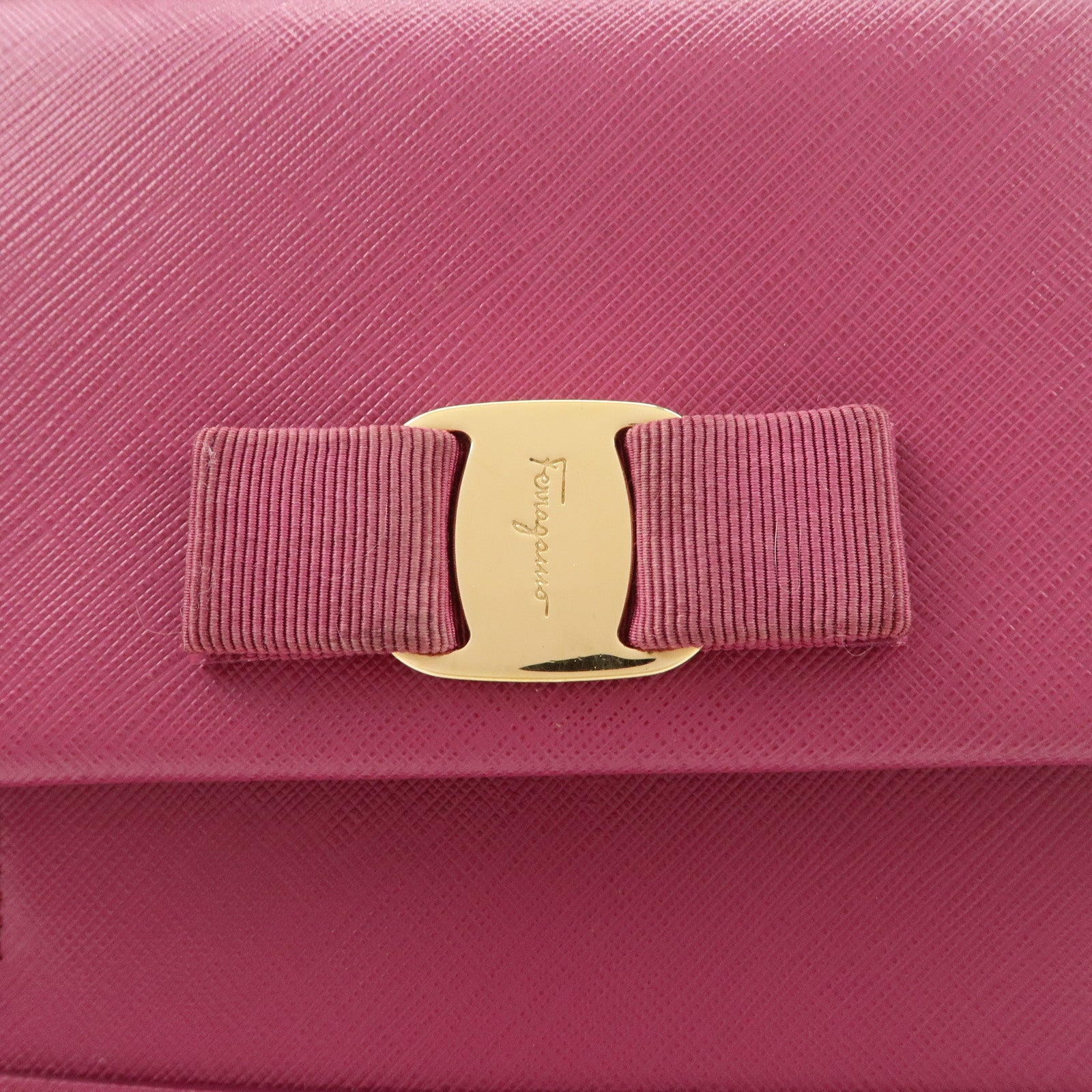 Ferragamo Vara Ribbon Leather 2Way Hand Bag Pink Used