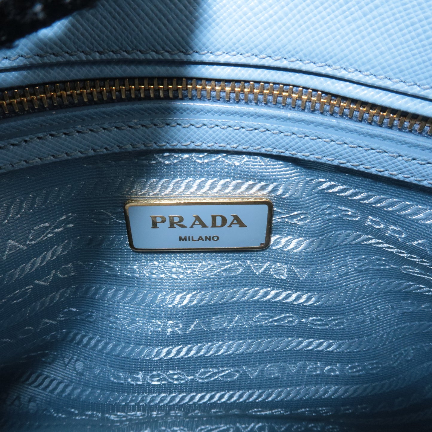 PRADA Triangle Logo Saffiano Leather Hand Bag Light Blue