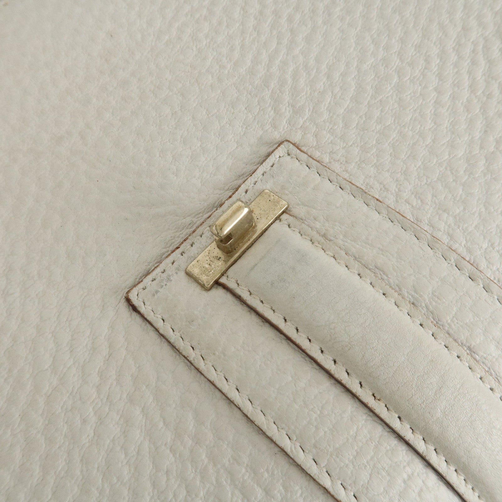 GUCCI Leather Shoulder Bag Hand Bag White Gold HDW 130995