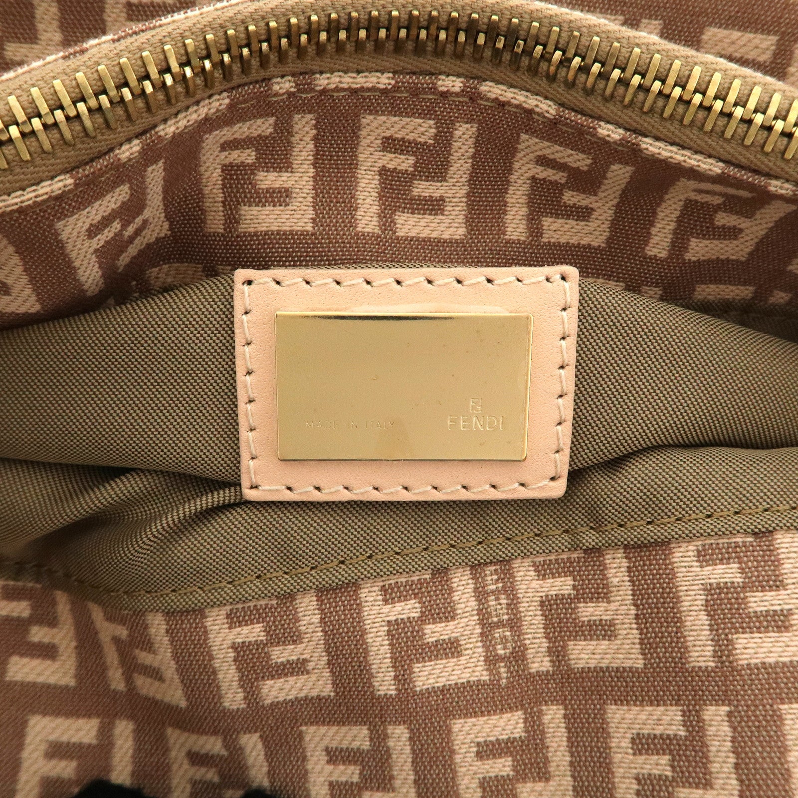 FENDI Zucchino Canvas Leather Hand Bag Pink Beige 8BH132