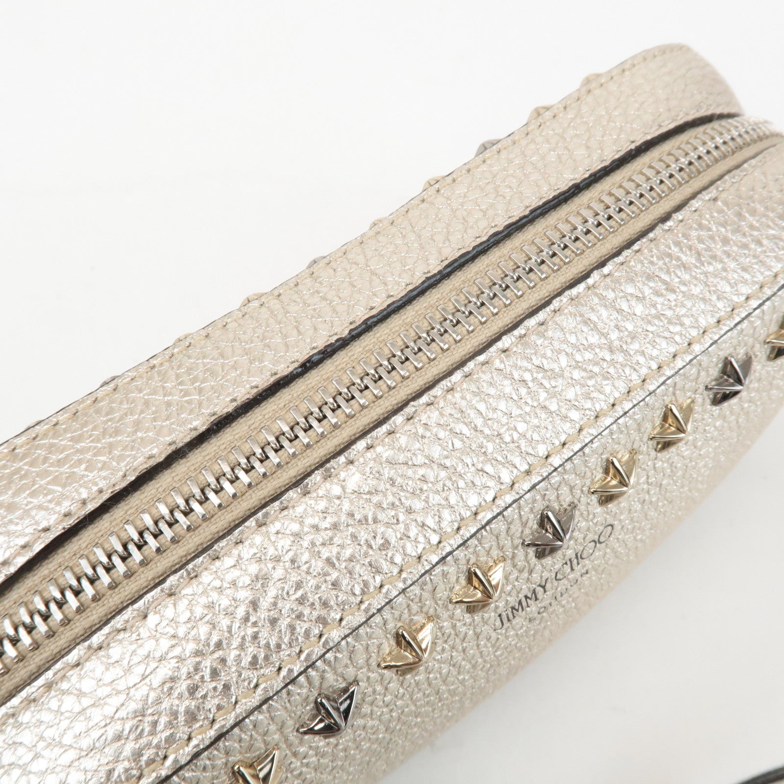 JIMMY CHOO Leather Studs Small Shoulder Bag Silver Used