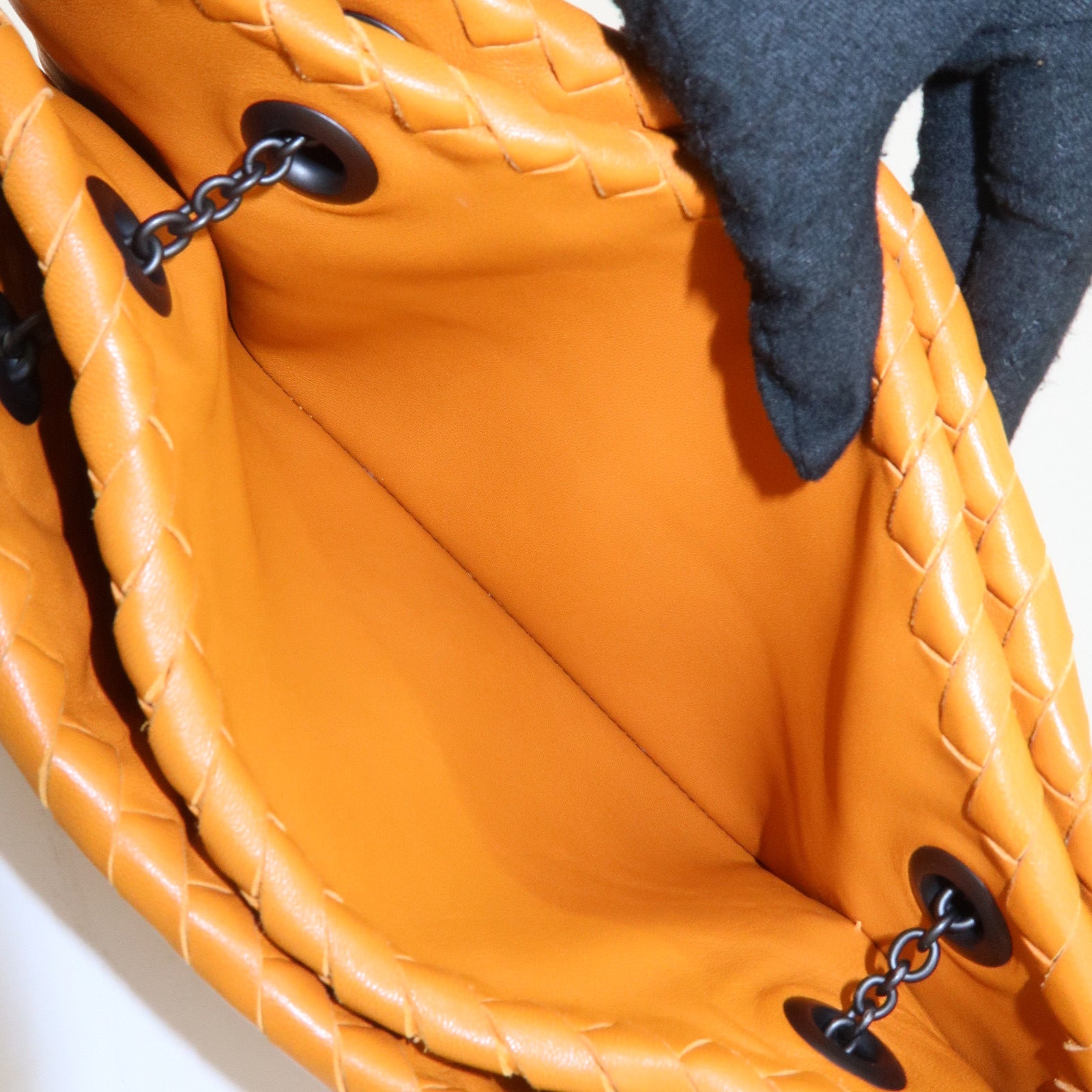 Bottega Veneta Intrecciato Leather Chain Shoulder Bag Orange Used