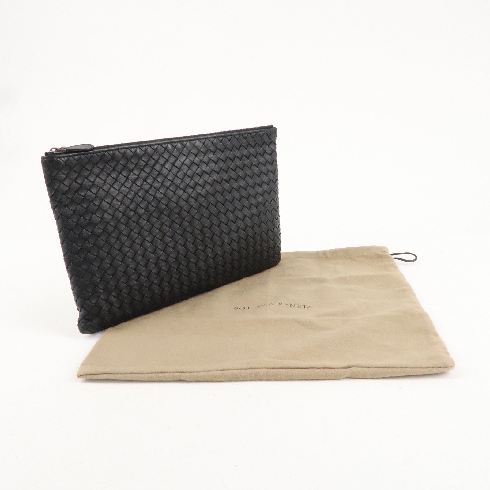 BOTTEGA VENETA Intrecciato Leather Clutch Bag Black 522250