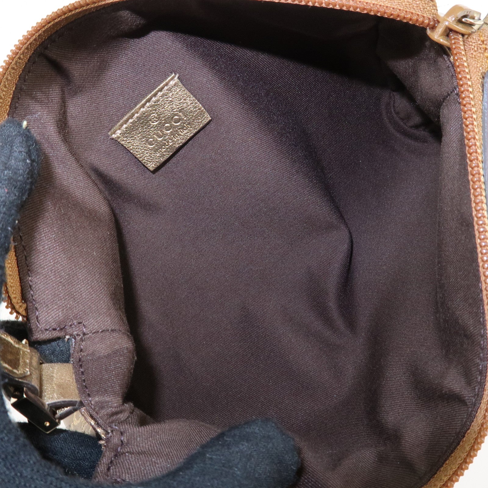 GUCCI Abbey Guccissima GG Satin Leather Hand Bag Gold 145750 Used