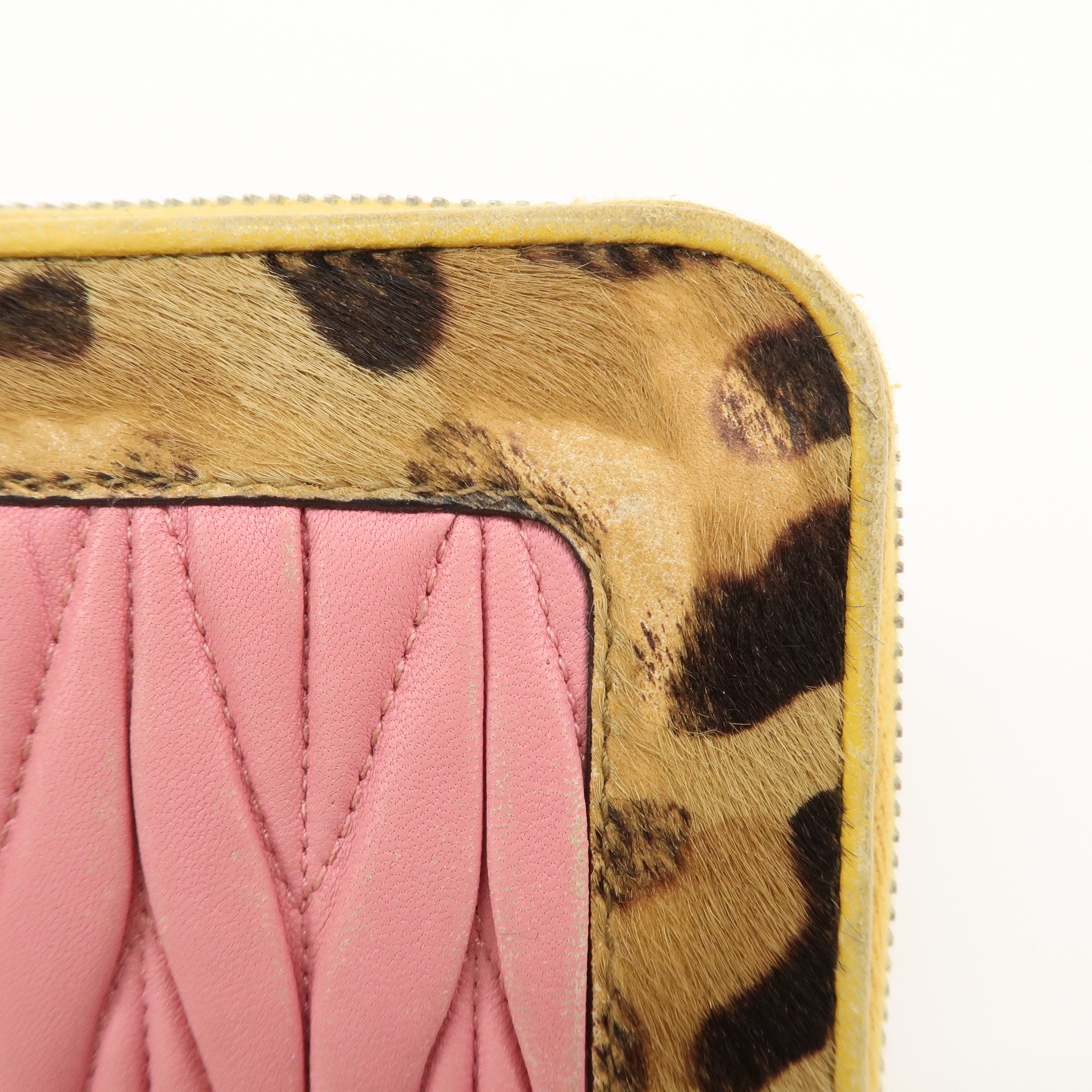 MIU MIU Set of 2 Leather Long Zippy Bi-fold Wallet Pink Used