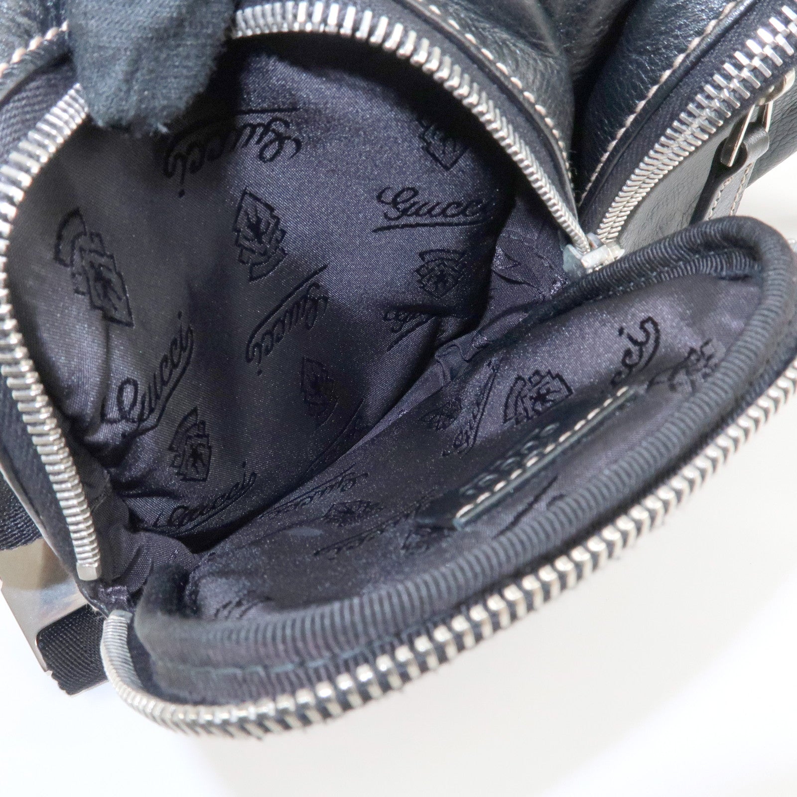 GUCCI Leather Nylon Waist Bag Cross Body Bag Black 201846 Used