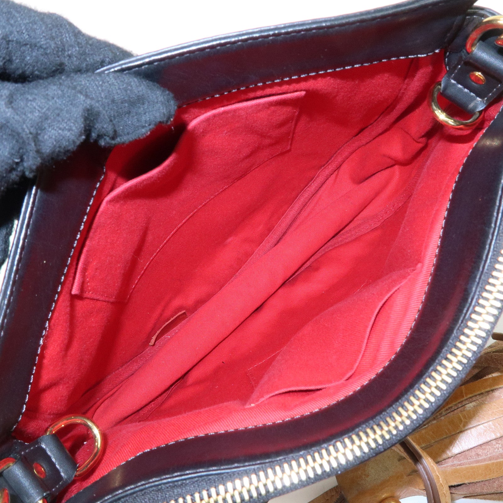 Chloe Eden Leather Tassel Shoulder Bag Black Brown Used