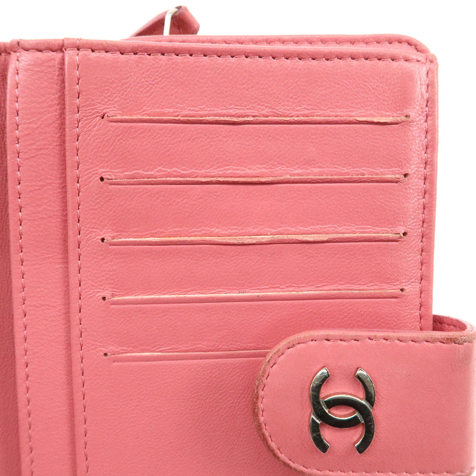 CHANEL Matelasse Lamb Skin Coco Mark Bi-fold Wallet Pink A48667