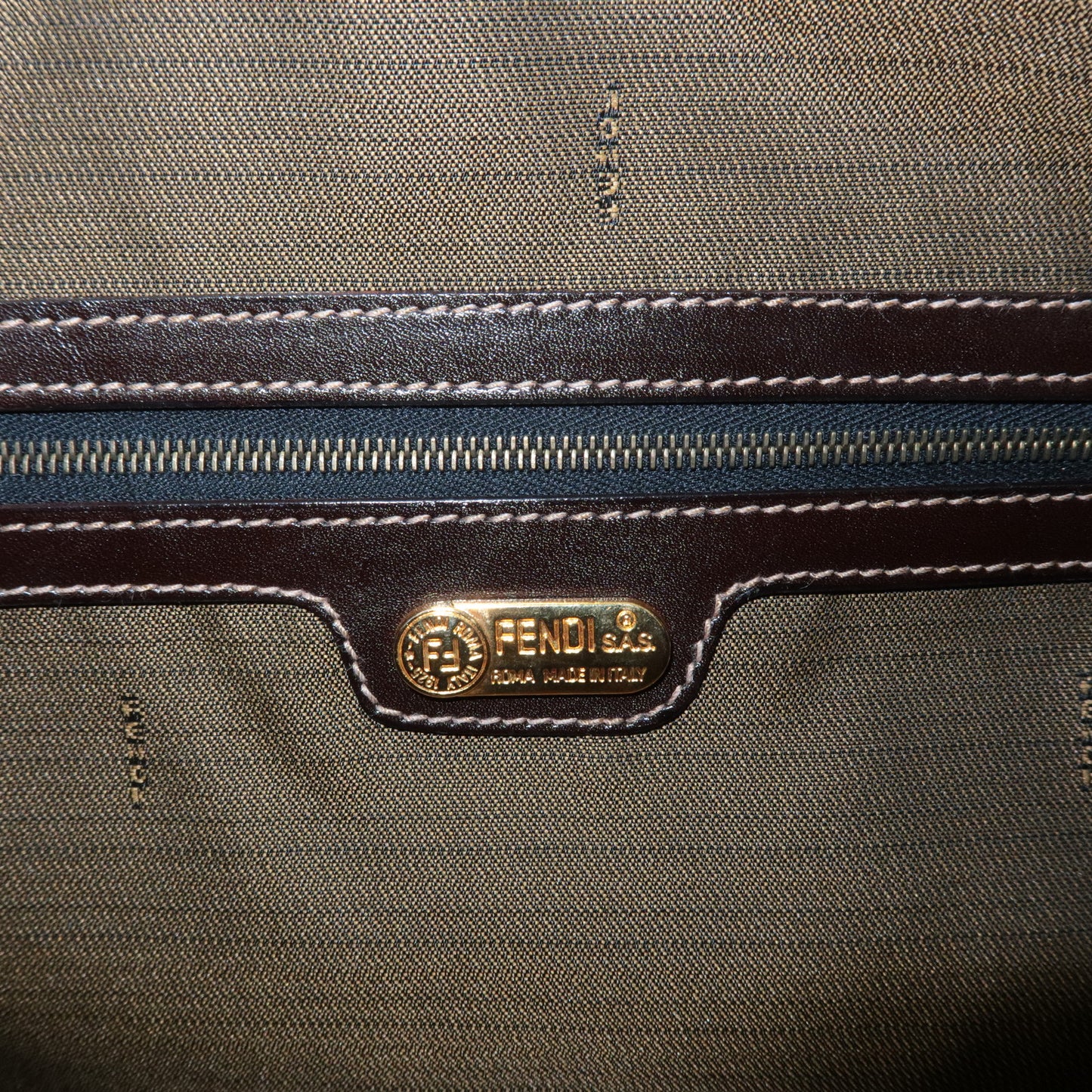 FENDI Zucca Canvas Leather Hand Bag Brown Black 26437