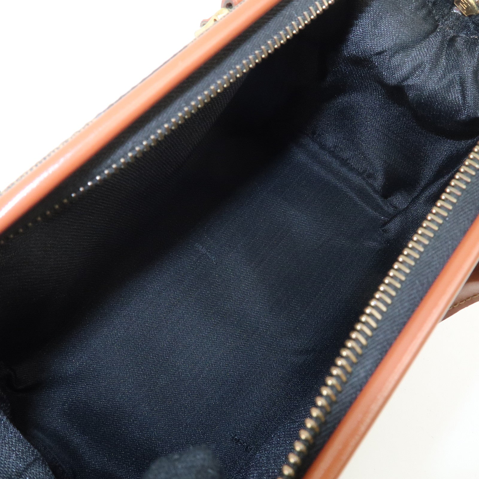 FENDI Pequin PVC Leather 2Way Mini Boston Bag Brown Black Used