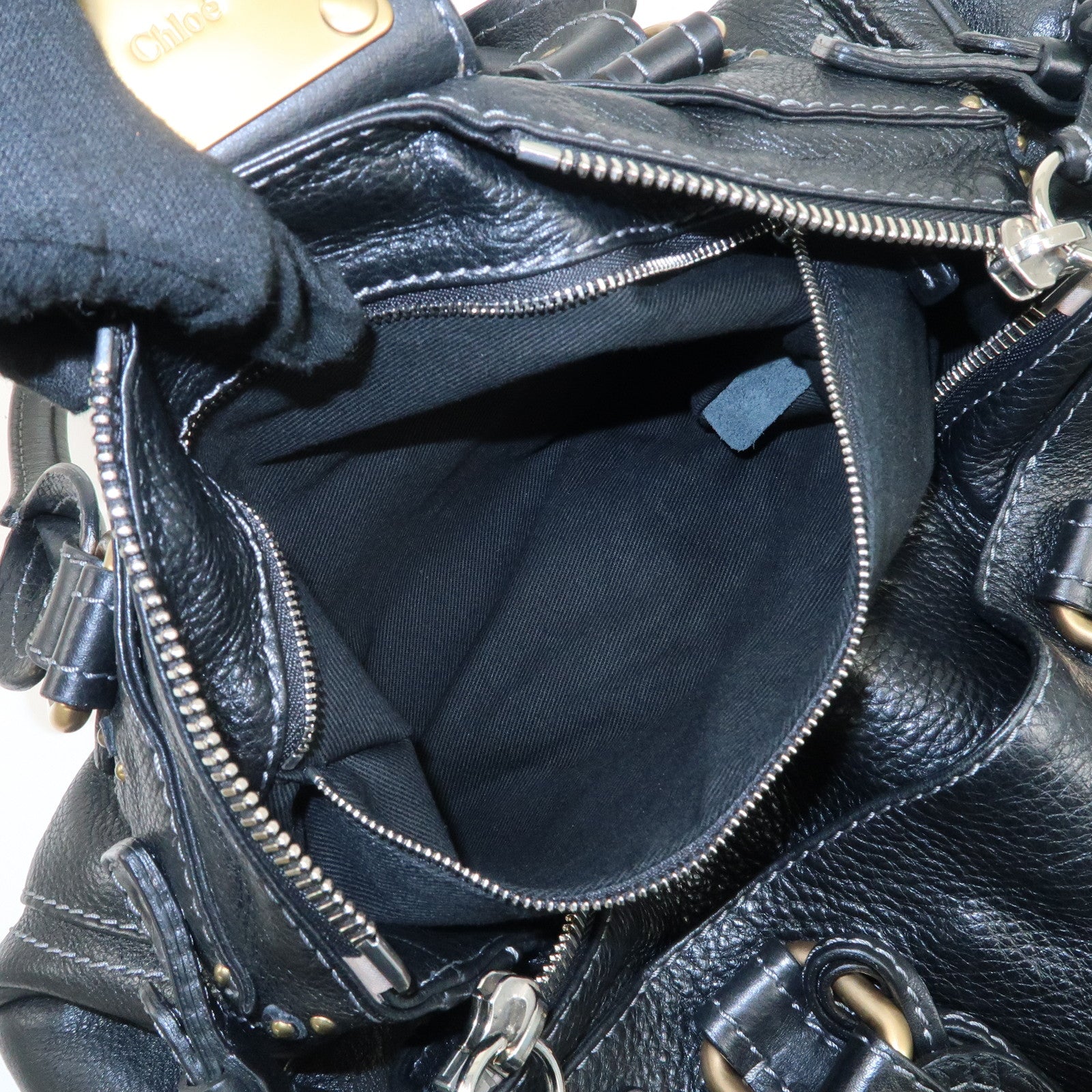 Chloe Paddington Leather Hand Bag Black Gold Hardware Used
