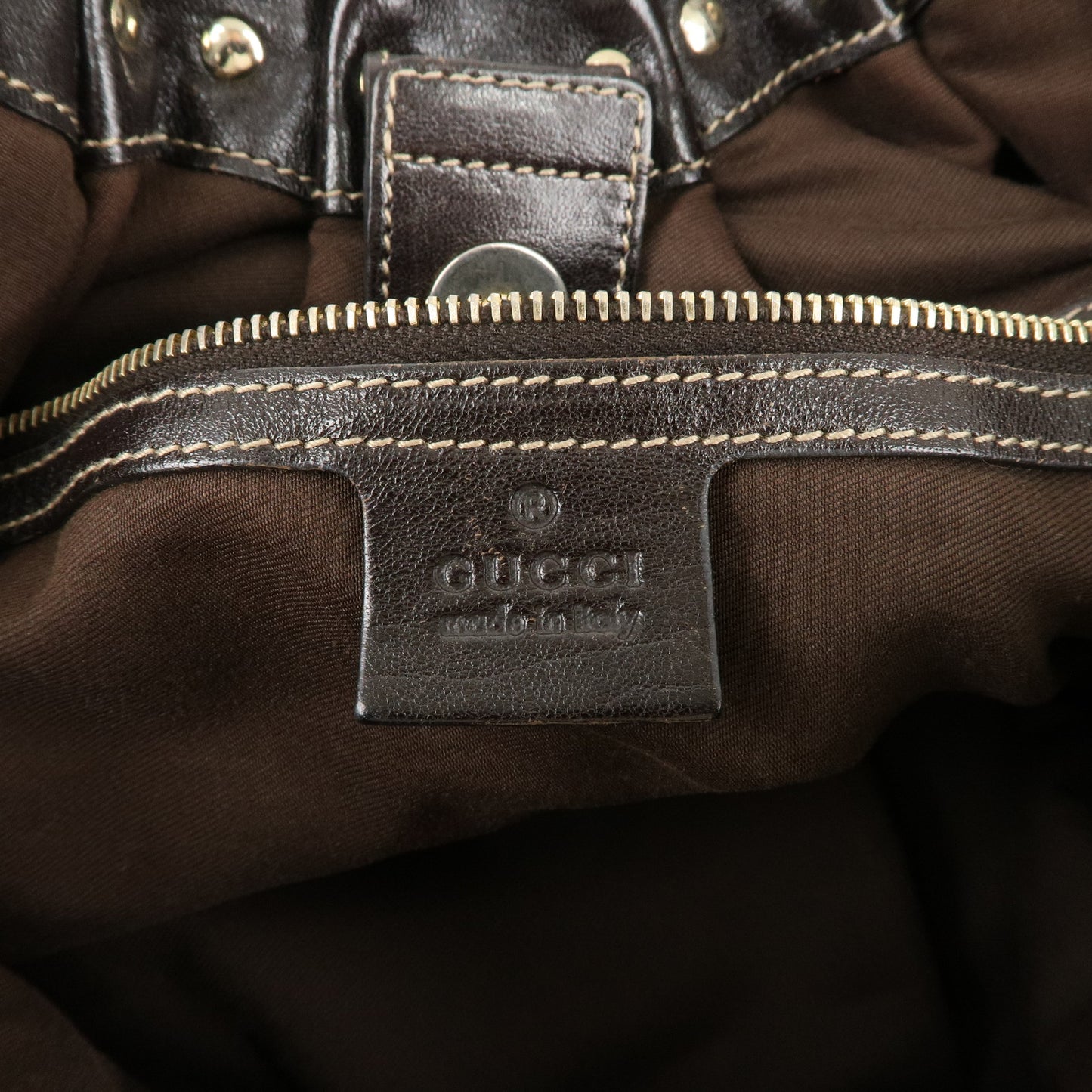 GUCCI GG Canvas Leather Studs Shoulder Bag Beige Brown 203624