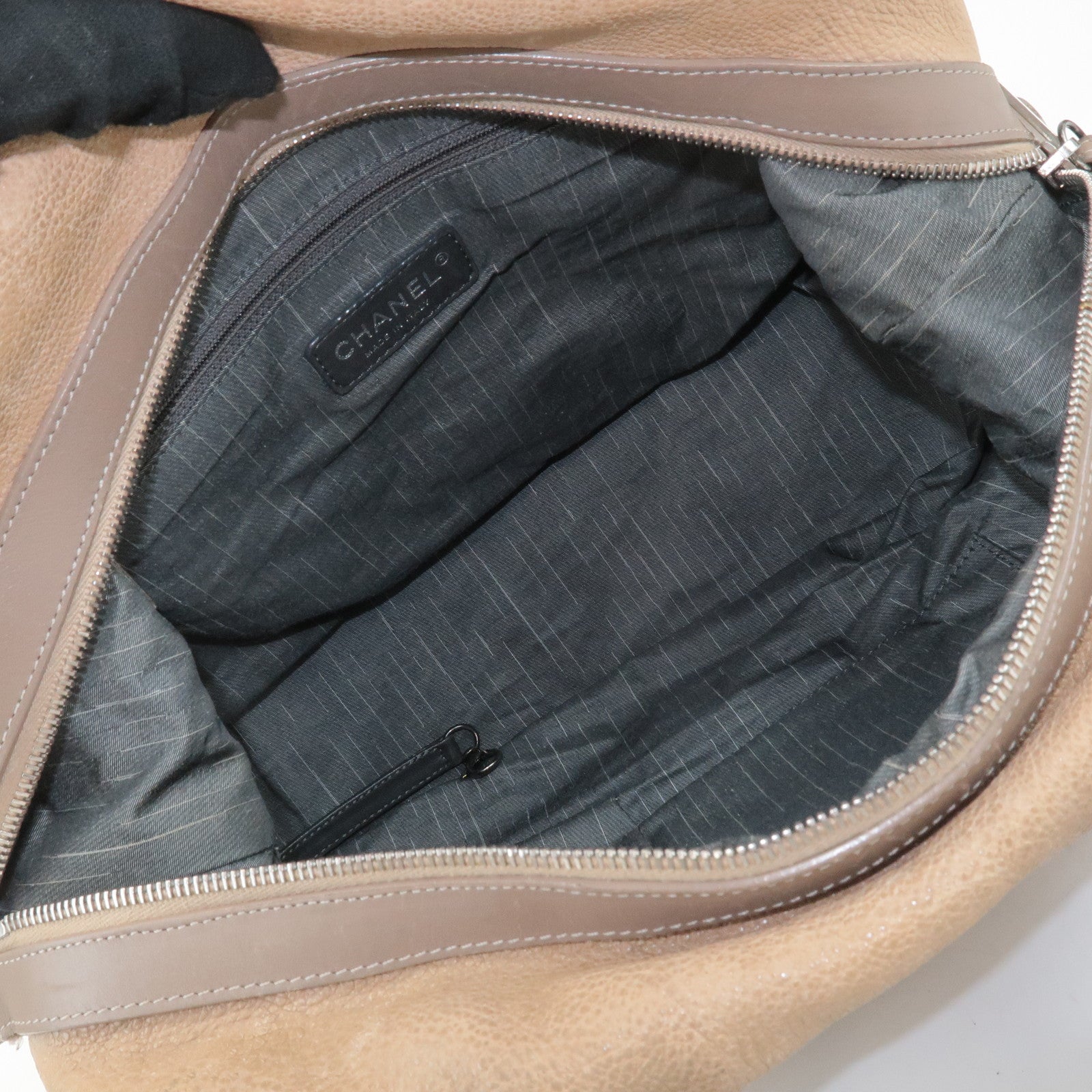 CHANEL COCO Mark Leather Boston Bag Brown Silver Hardware Used