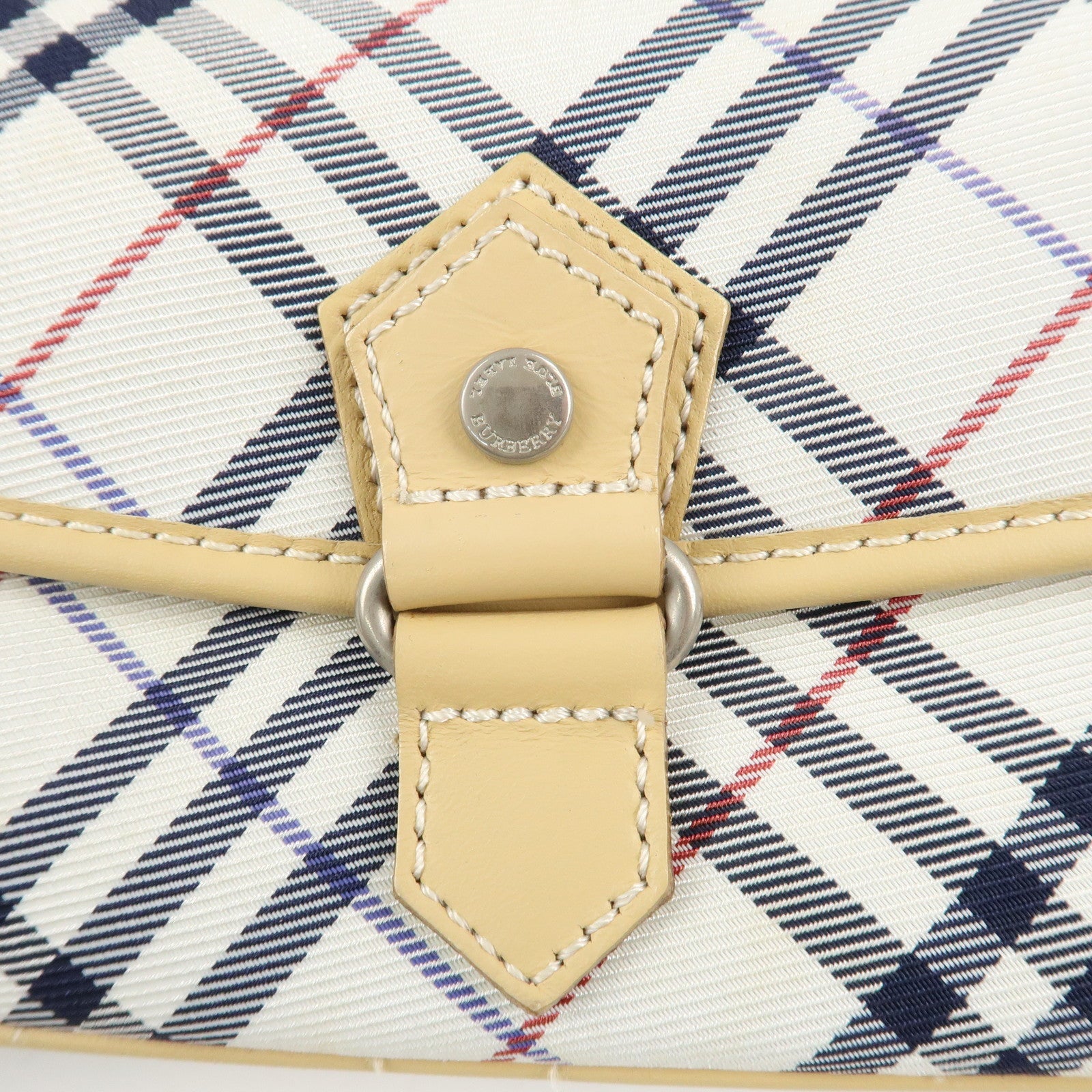 BURBERRY London Canvas Leather Nova Plaid Shoulder Bag Beige Ivory Used