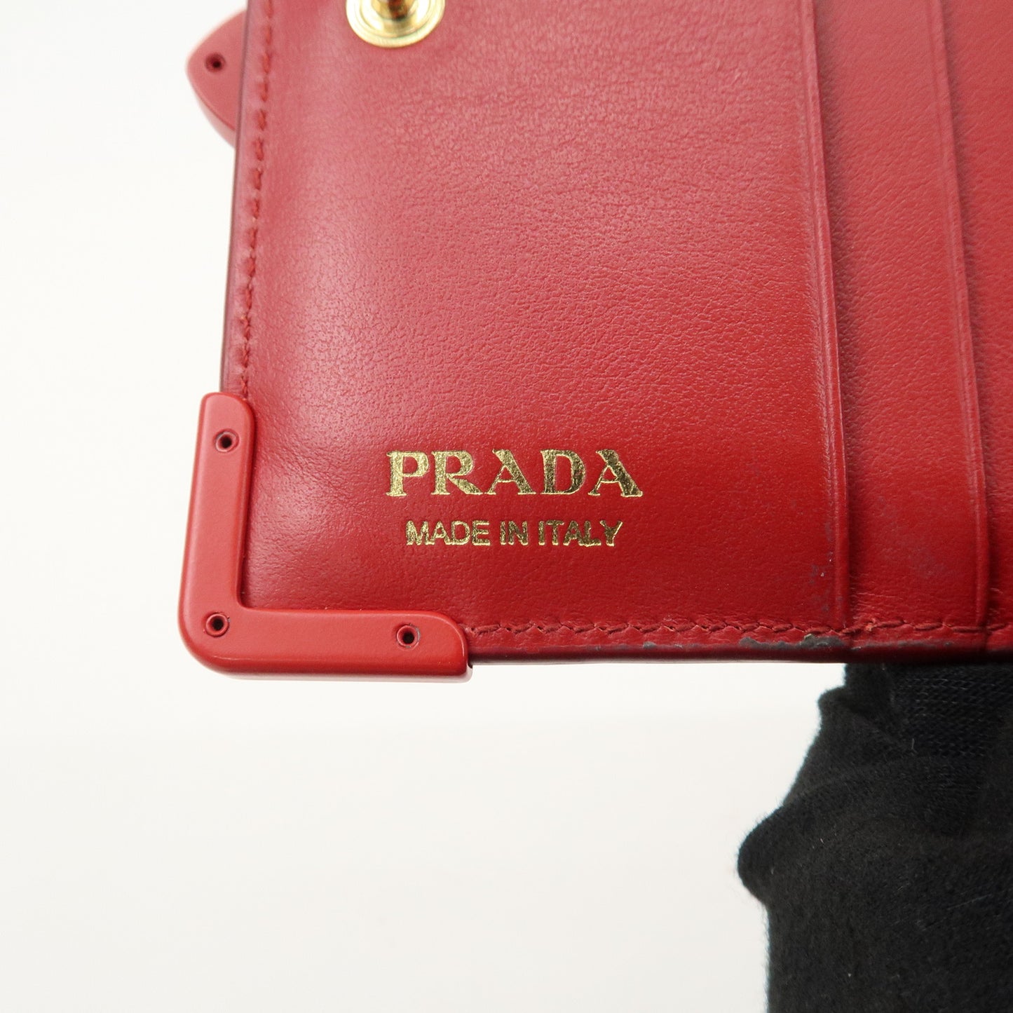 PRADA Logo Saffiano Leather Wallet Trunk Motif Heart Red 1MV204