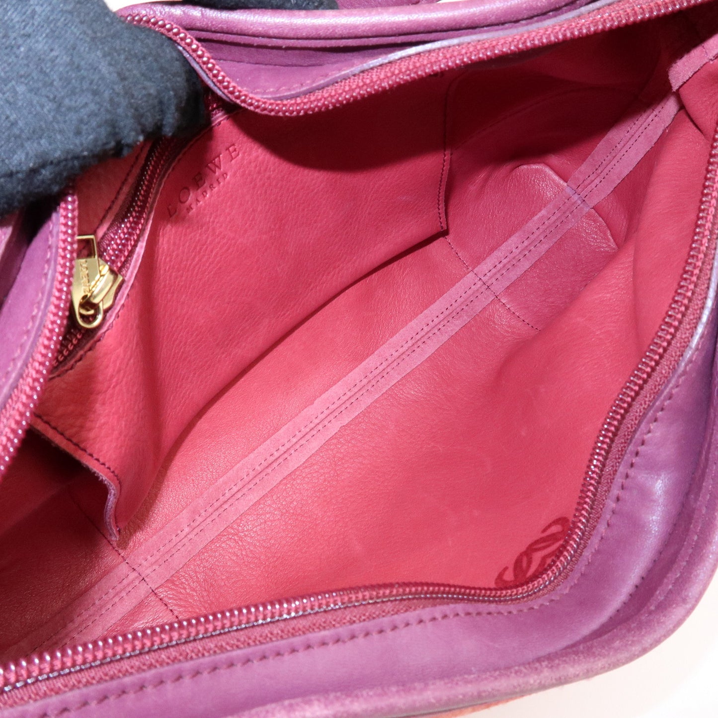 LOEWE Anagram Suede Leather Shoulder Bag Red Purple