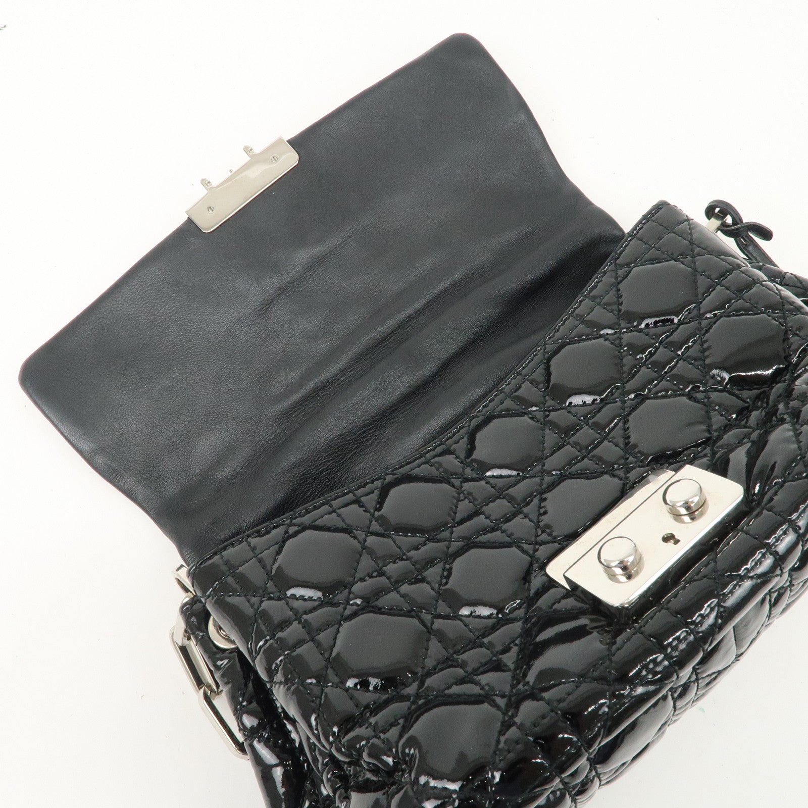 Christian Dior New Lock Cannage Patent Leather Chain Shoulder Bag Used