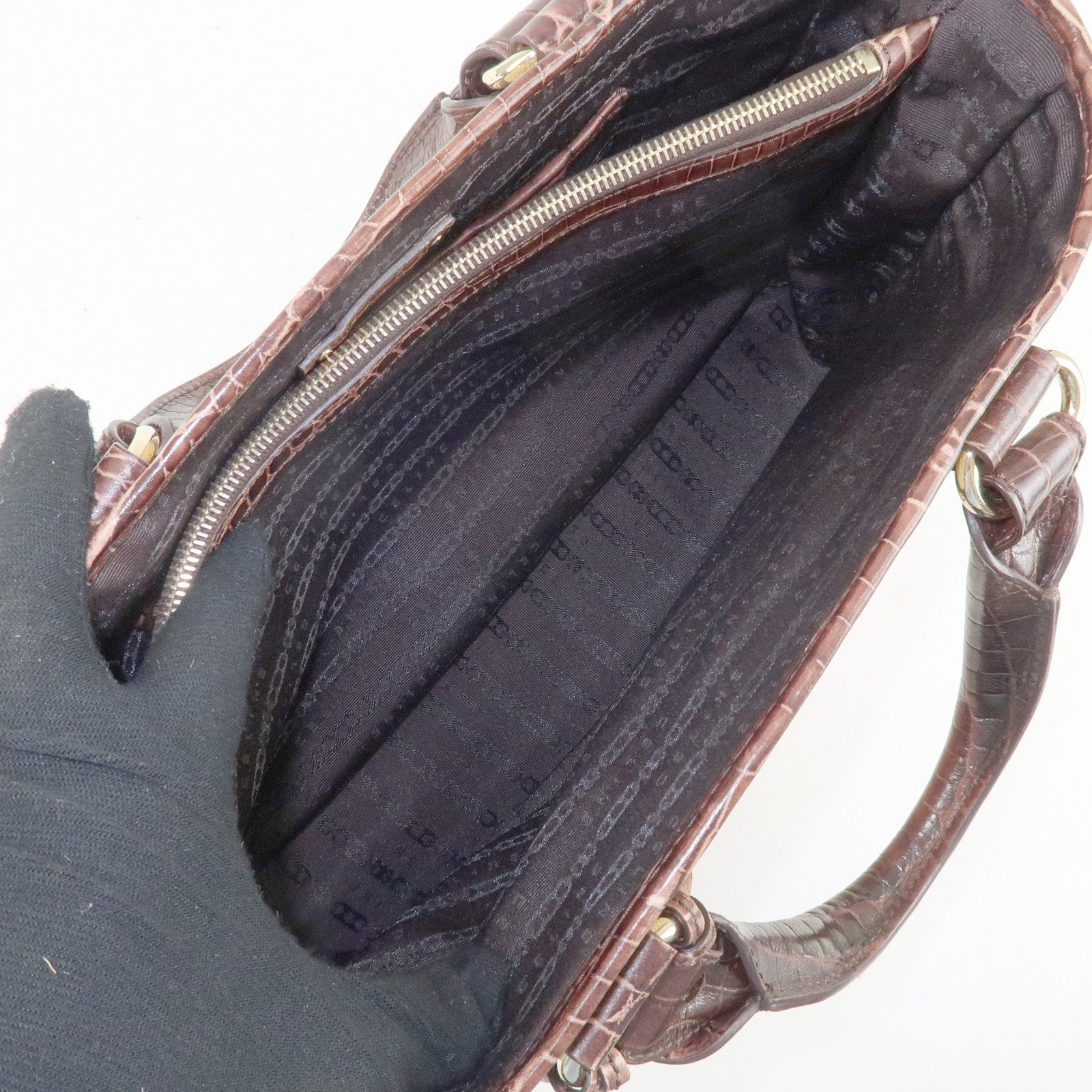 CELINE Straw Leather Boogie Bag Hand Bag Beige Brown Gold HDW Used