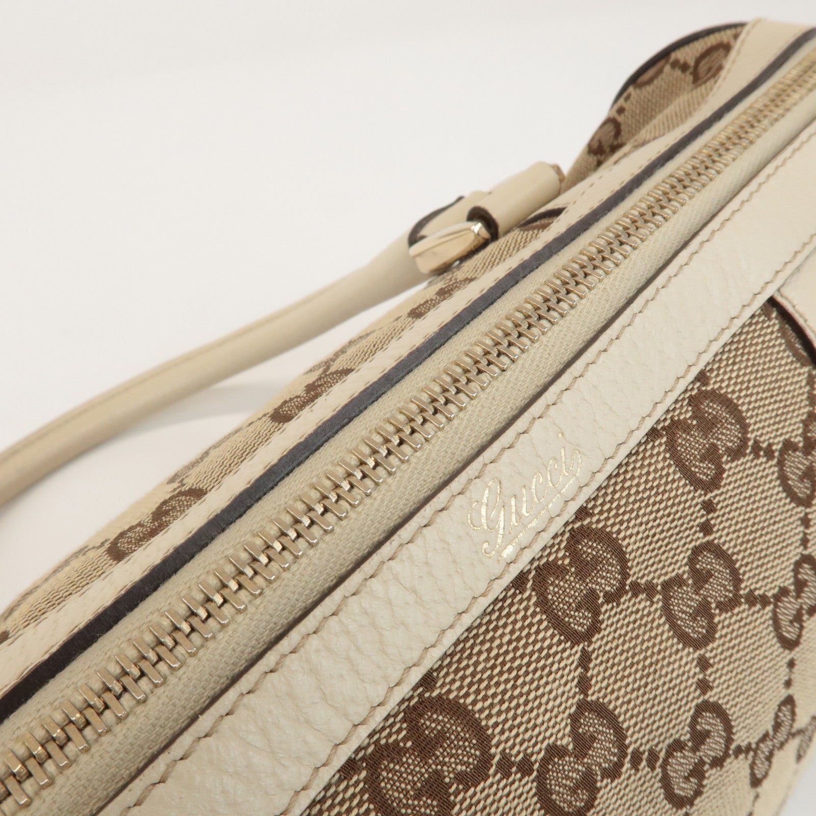 GUCCI Abbey GG Canvas Leather Hand Bag Beige Ivory 130942