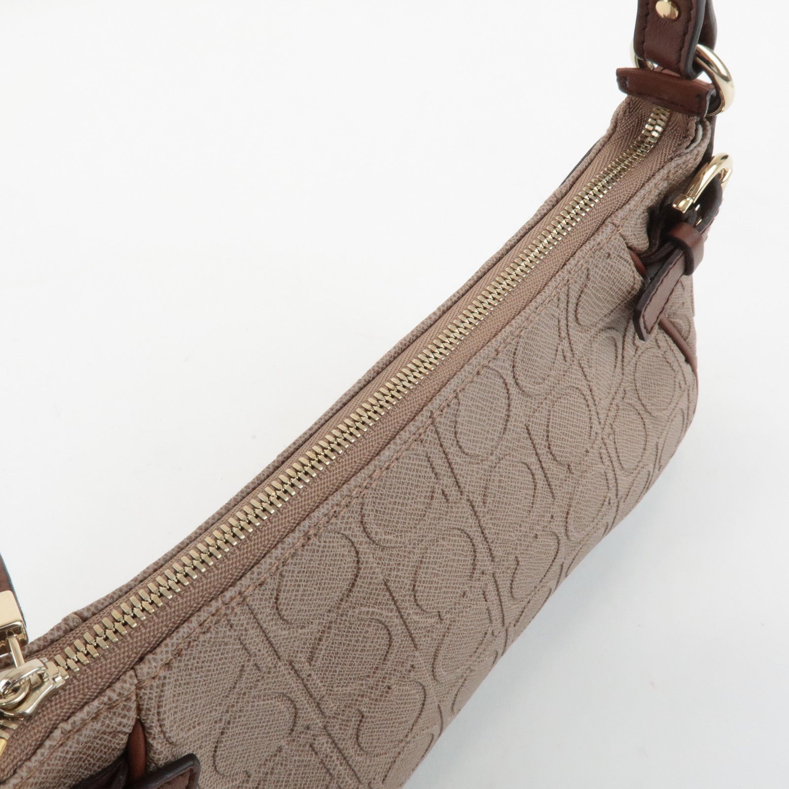 Ferragamo Gancini PVC Leather Shoulder Bag Pink Beige Brown Used