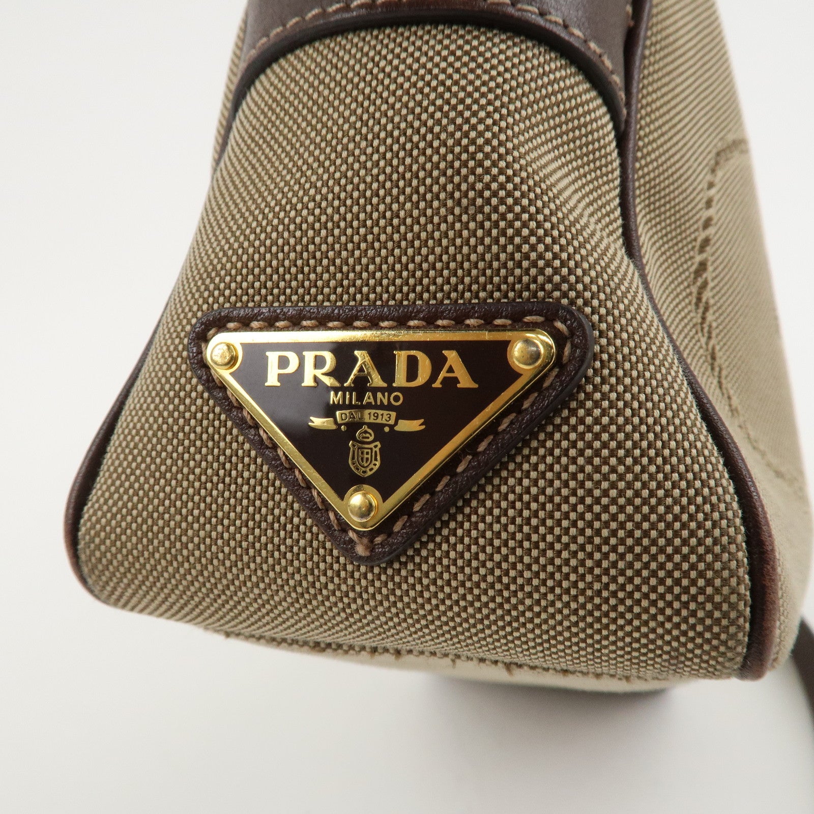 PRADA Logo Jacquard Leather Shoulder Bag Beige Brown 1BH089