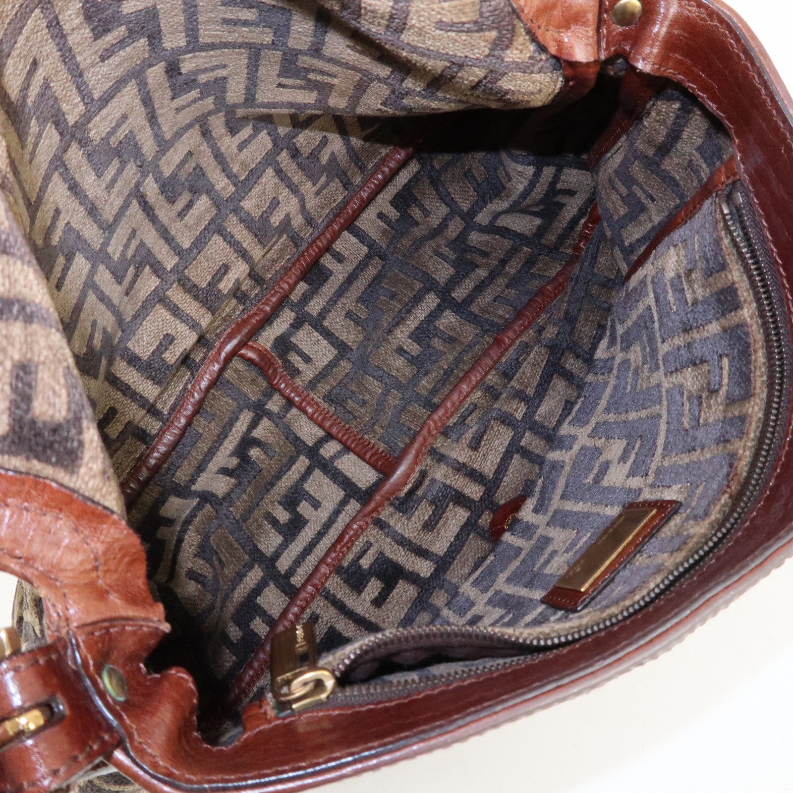 FENDI Mamma Baguette Zucca Pile Leather Shoulder Bag 8BR001 Used