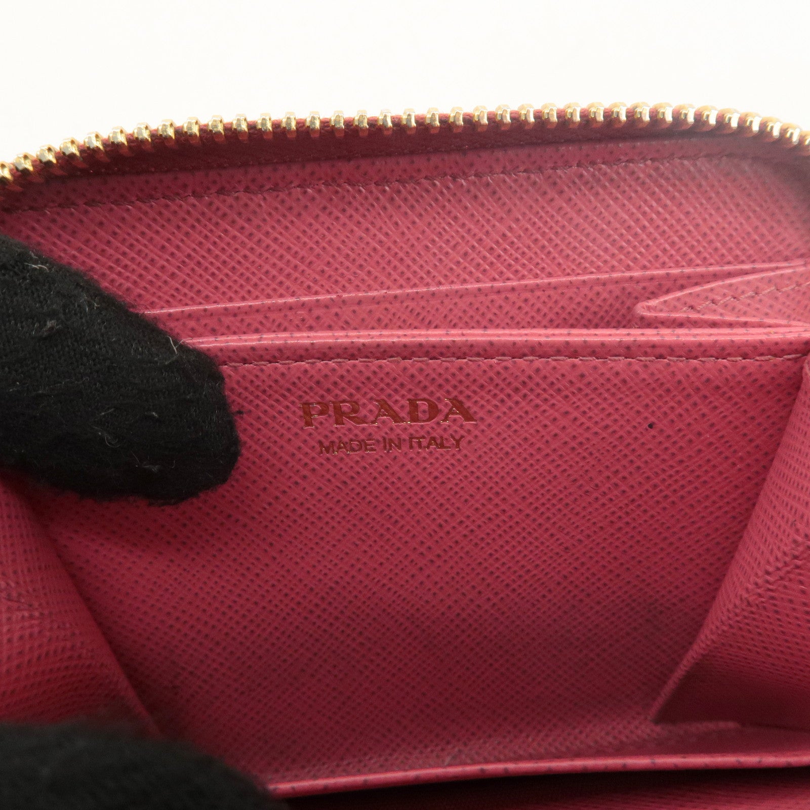 PRADA Logo Saffiano Leather Round Zipper Small Wallet Pink 1MM268