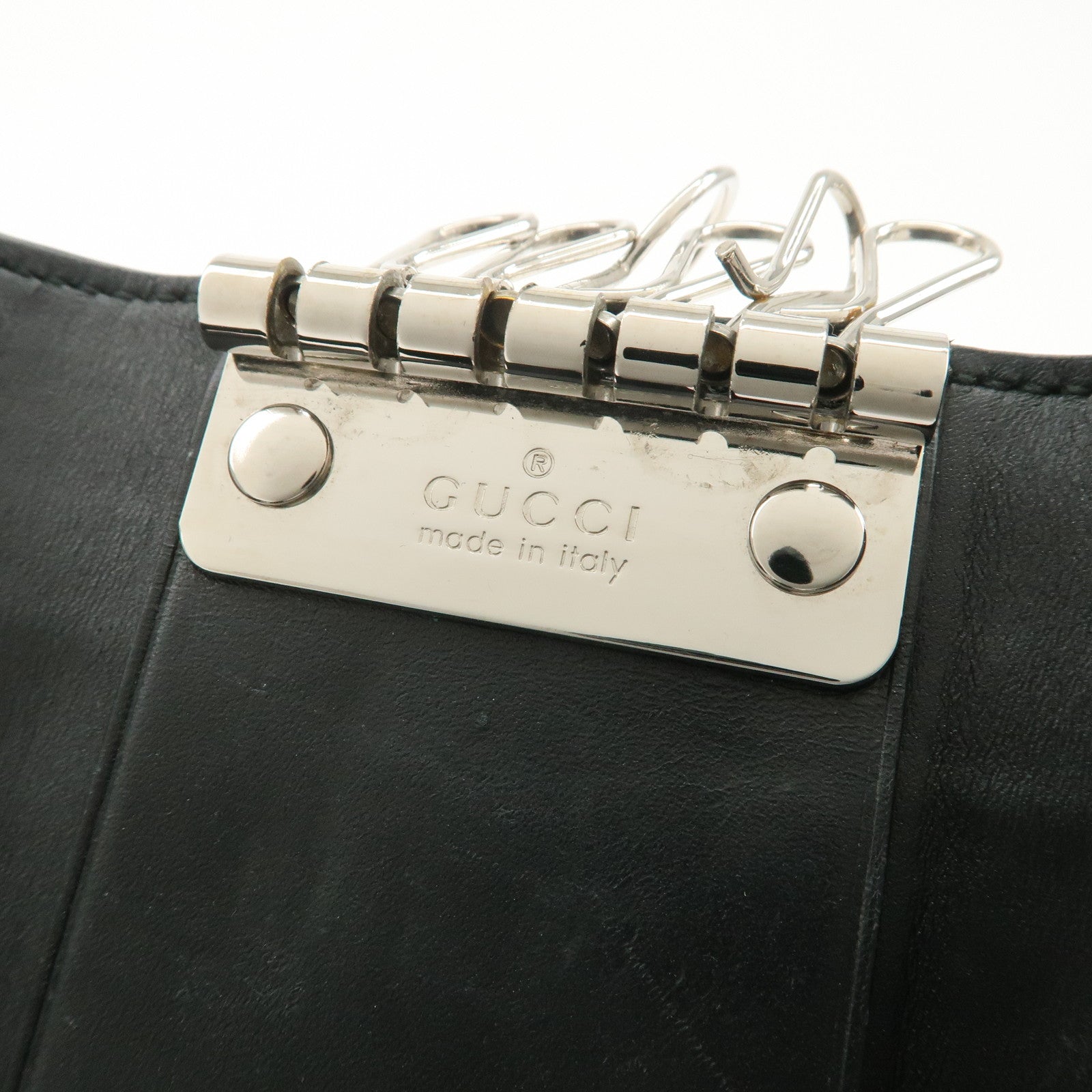 GUCCI Sherry Guccissima Leather 6 Key Case Black 408828