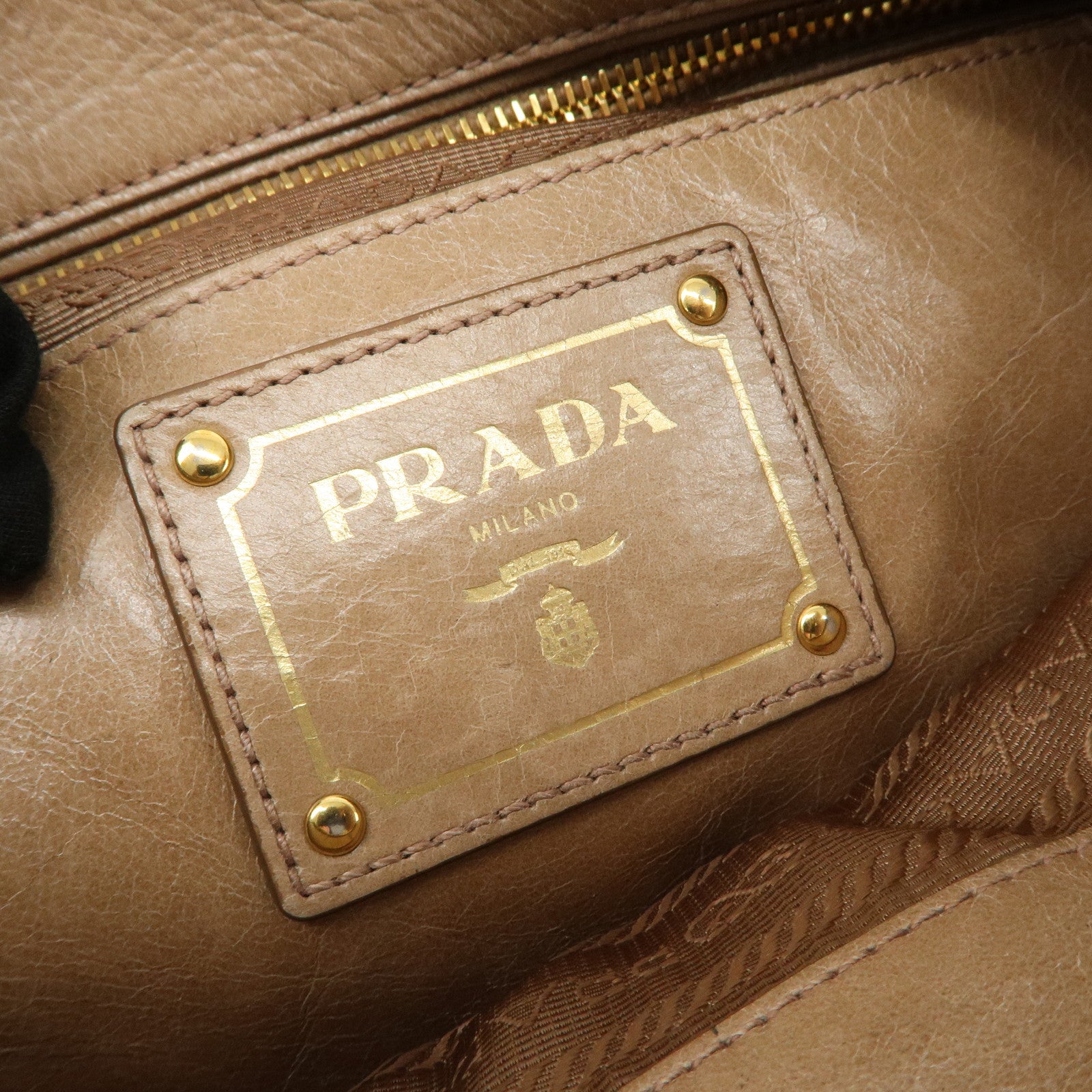 PRADA Leather Shoulder Bag Hand Bag Beige BR4984