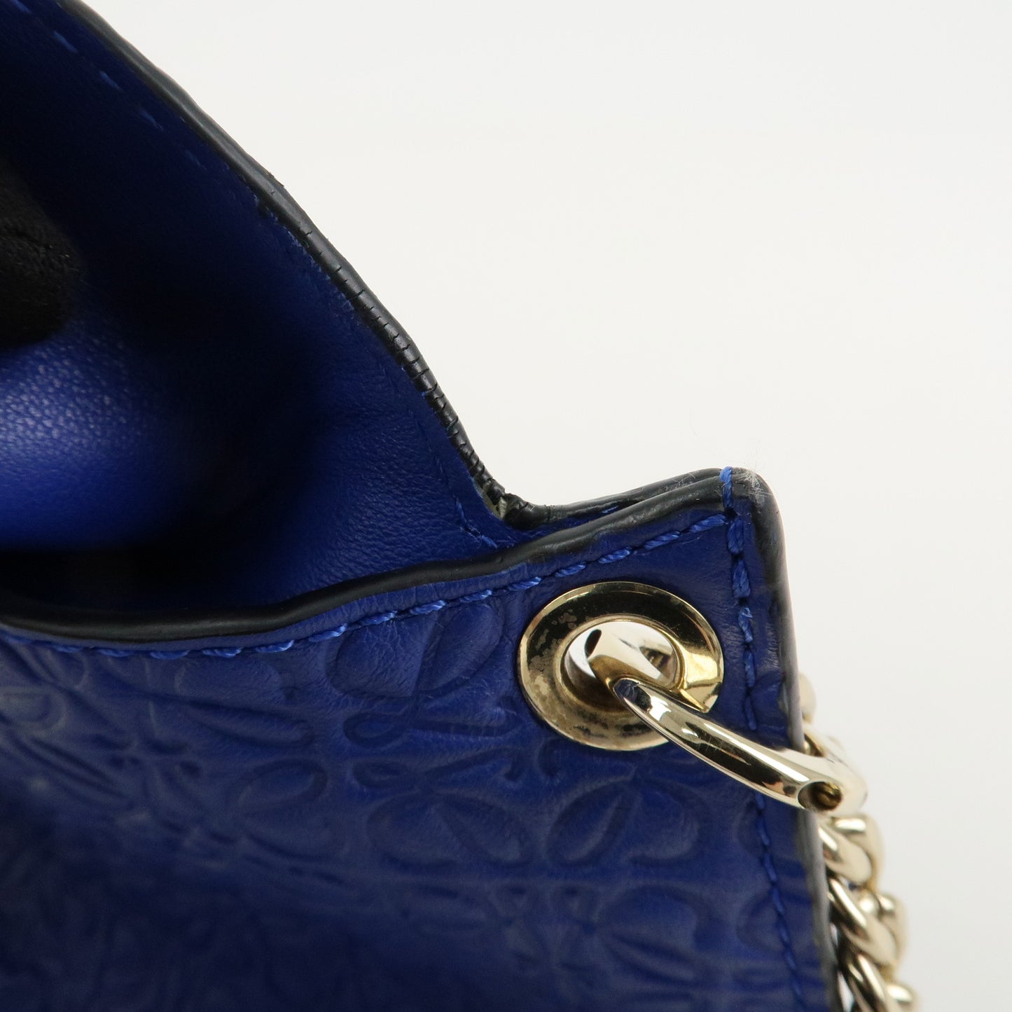 LOEWE Repeat Anagram Chain Shoulder Bag Blue Gold Hardware