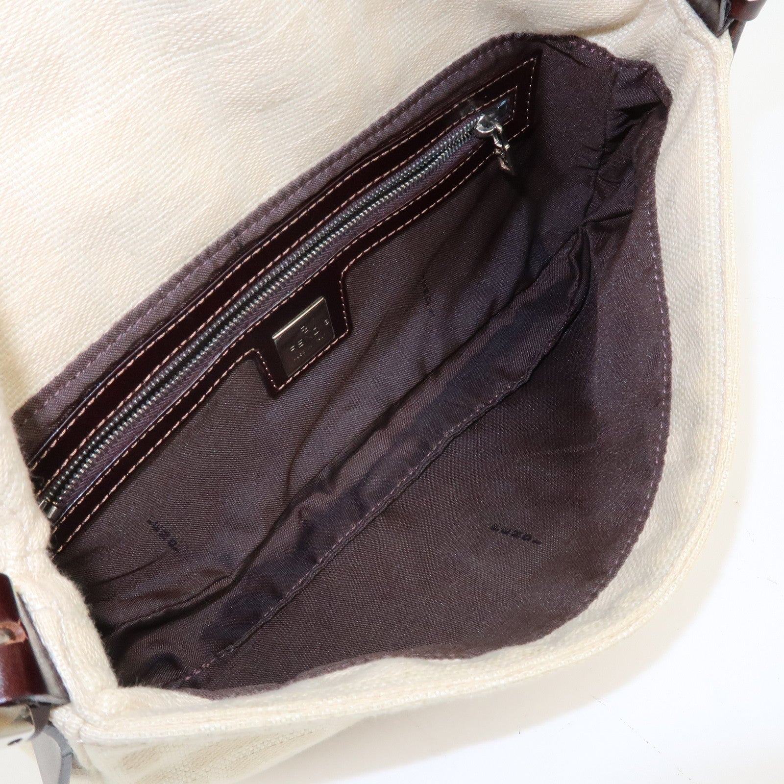 FENDI Mamma Baguette Zucca Canvas Shoulder Bag Beige White 26424 Used