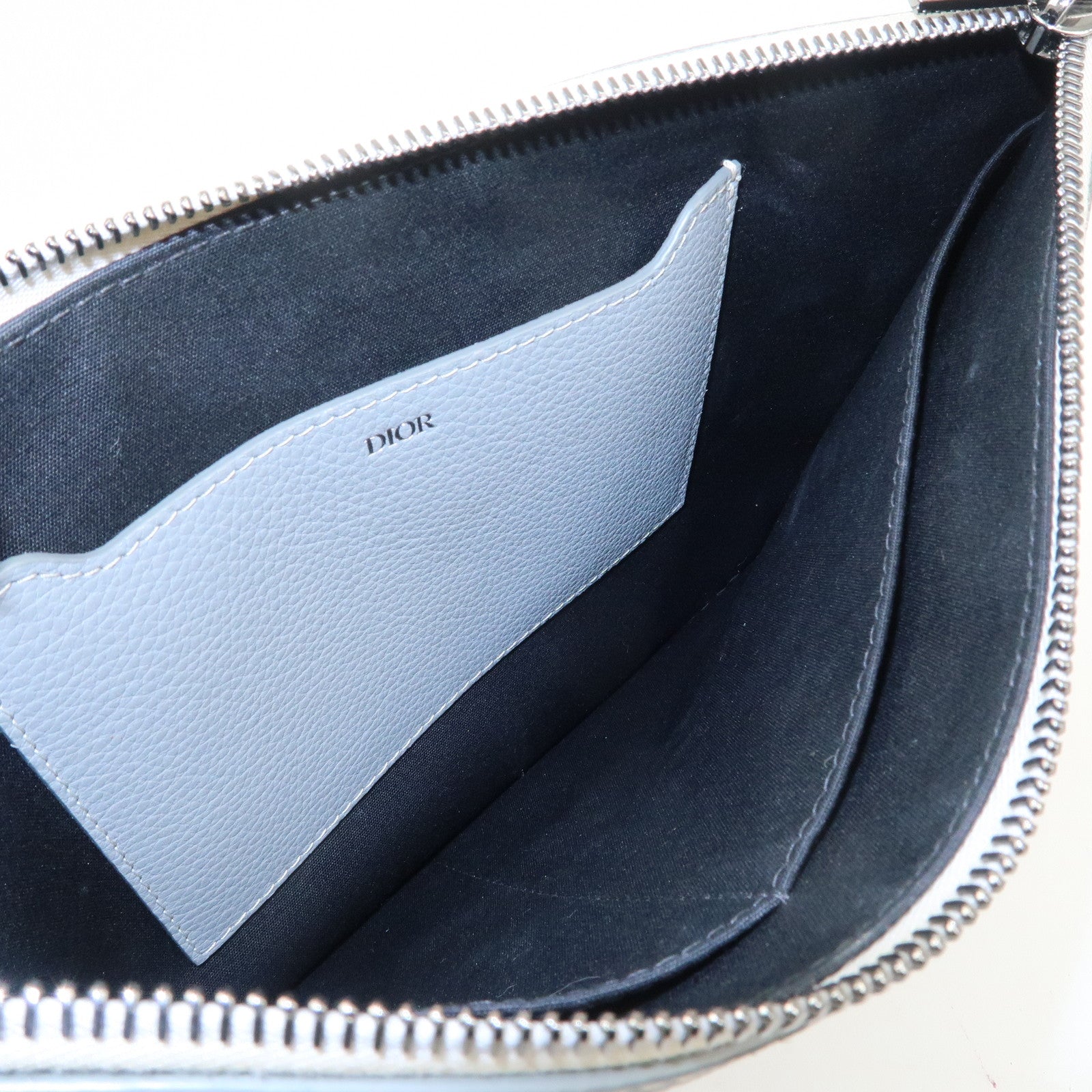 Christian Dior Leather CD 1947 Clutch Pouch Gray