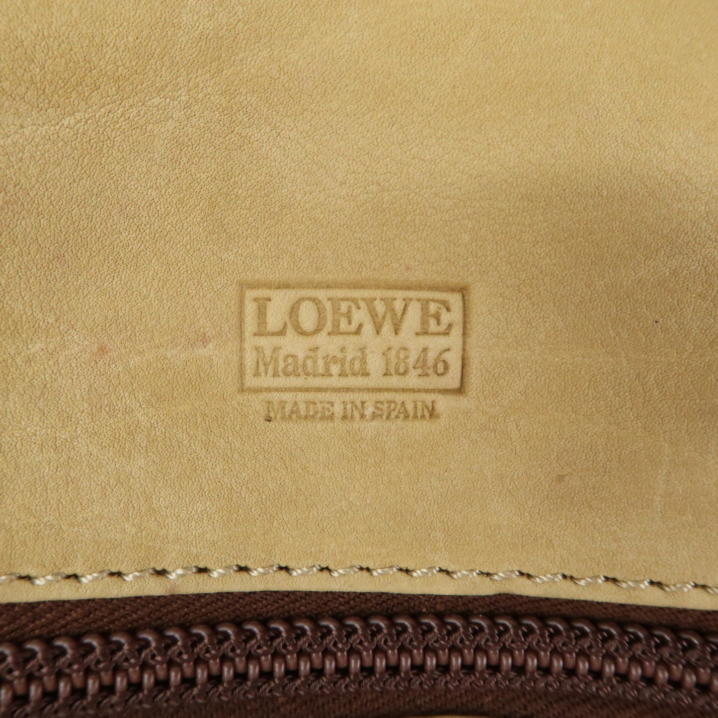 LOEWE Anagram Suede Leather Boston Bag Hand Bag Beige Brown