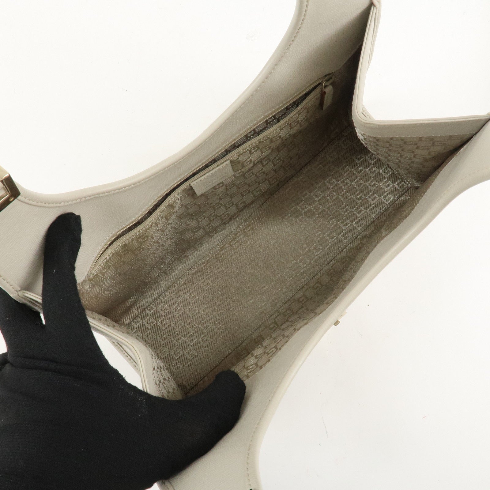 GUCCI Jackie Leather Shoulder Bag Ivory 002.1067 Used