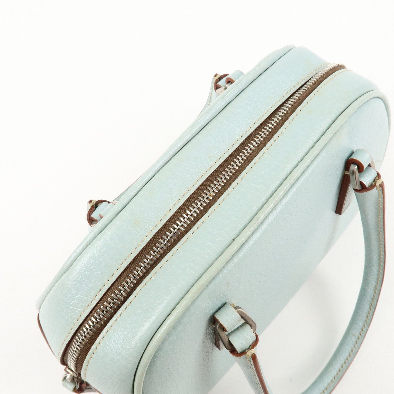 PRADA Leather Hand Bag Blue Silver Hardware