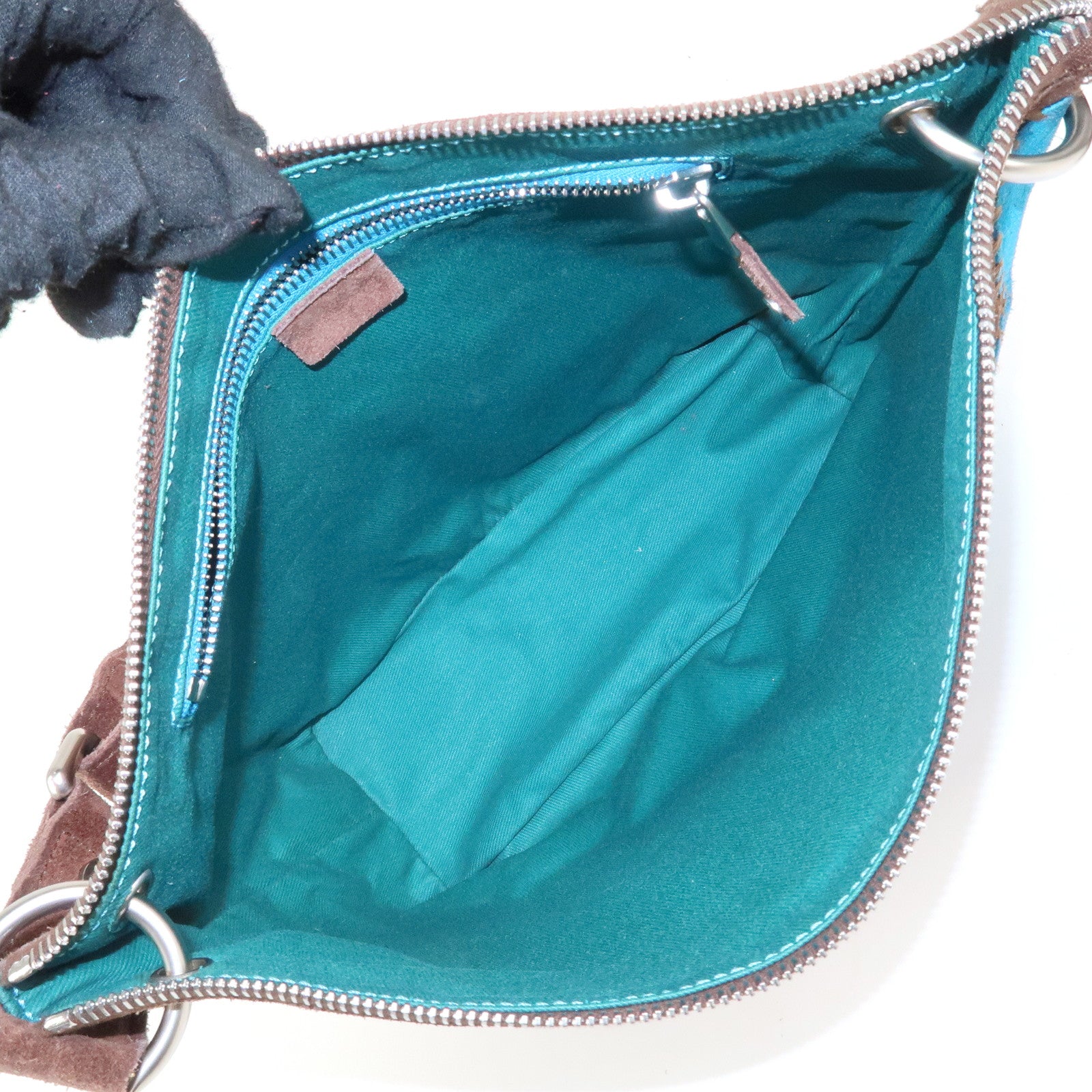 CELINE Suede Leather Shoulder Bag Macadam Engraved Flower Brown Used