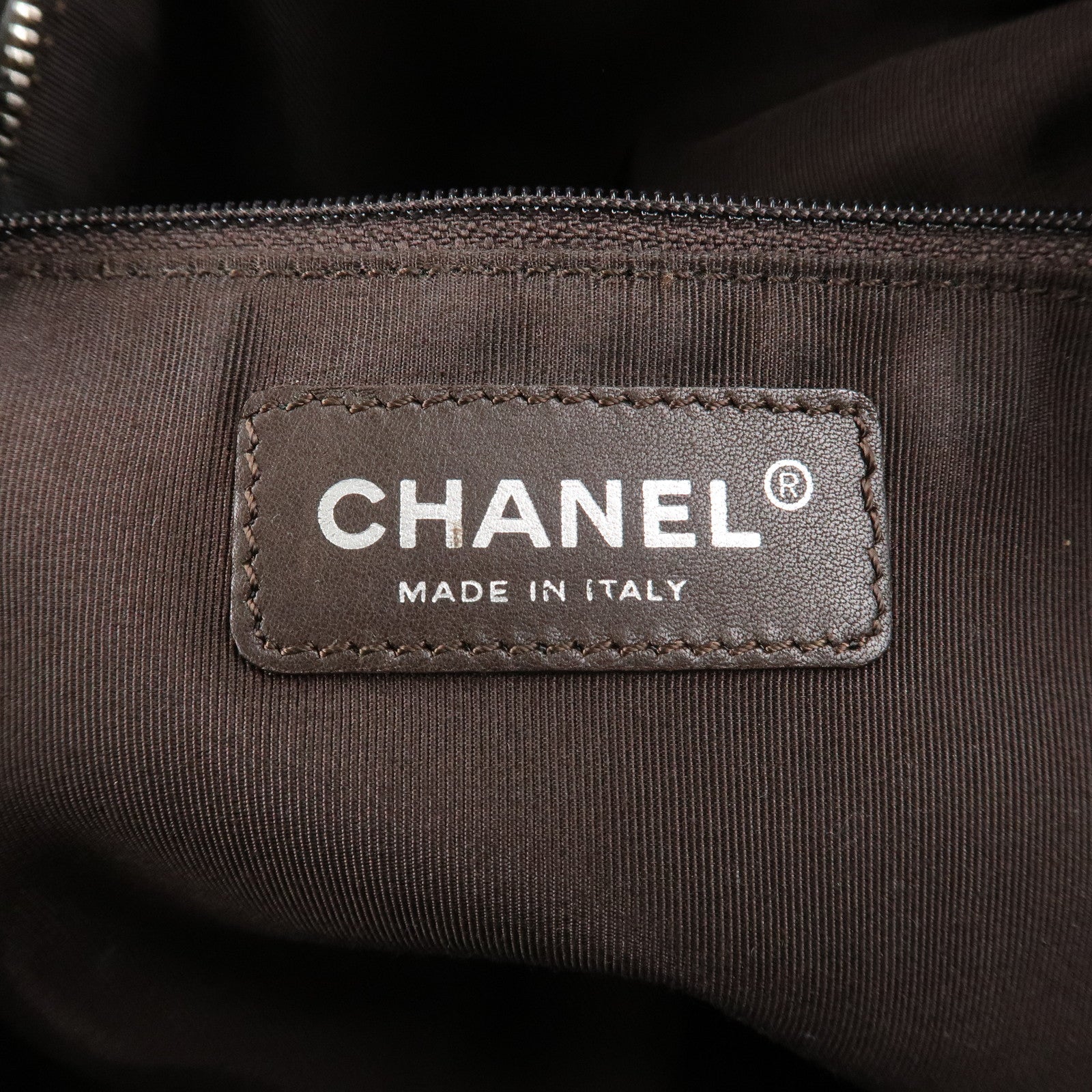 CHANEL COCO Mark Shevron Lamb Skin V Stich Tote Bag Dark Brown Used