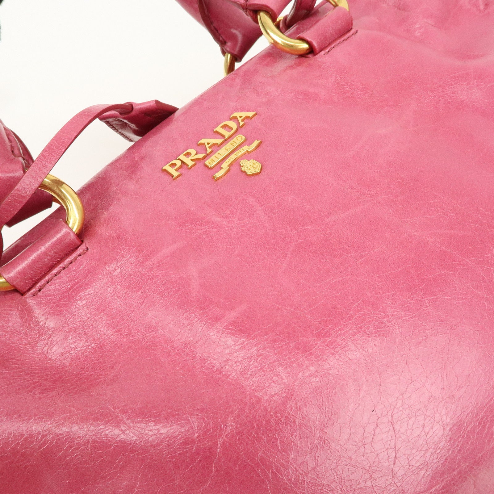 PRADA Logo Leather 2 Way Hand Bag Tote Bag Pink