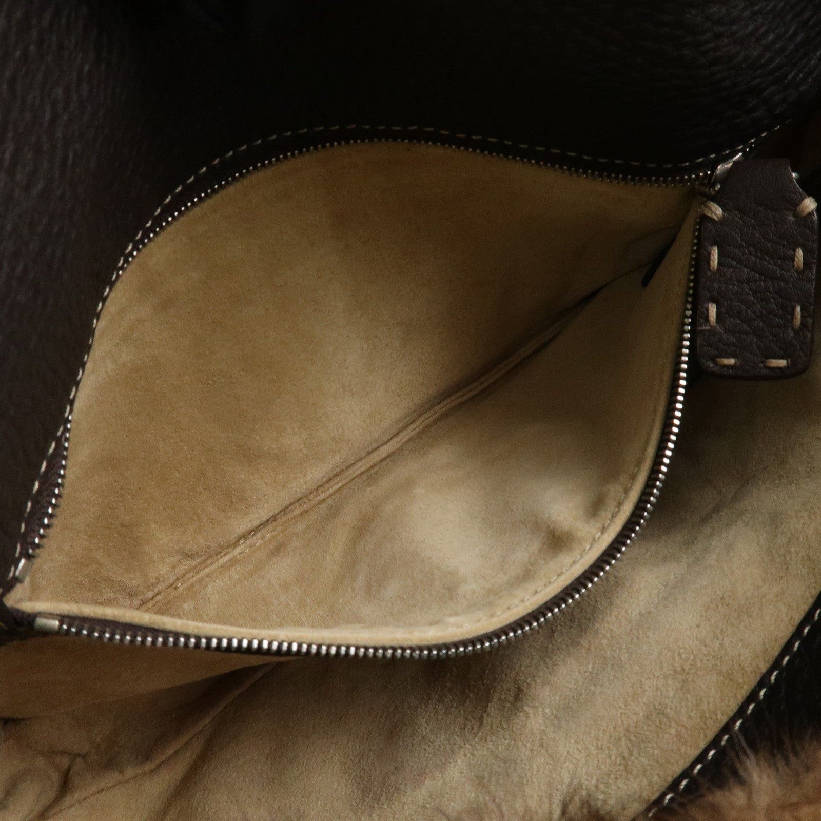 FENDI Mamma Baguette Selleria Mink Leather Shoulder Bag 8BR101 Used