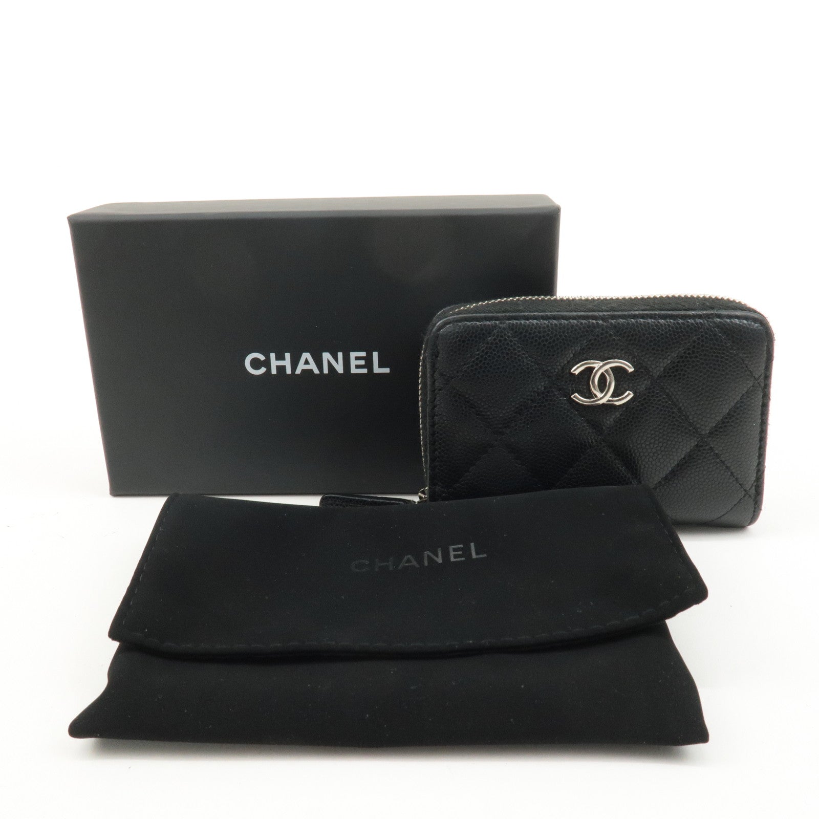 CHANEL Matelasse Caviar Skin Round Zipper Coin Case Black A69271