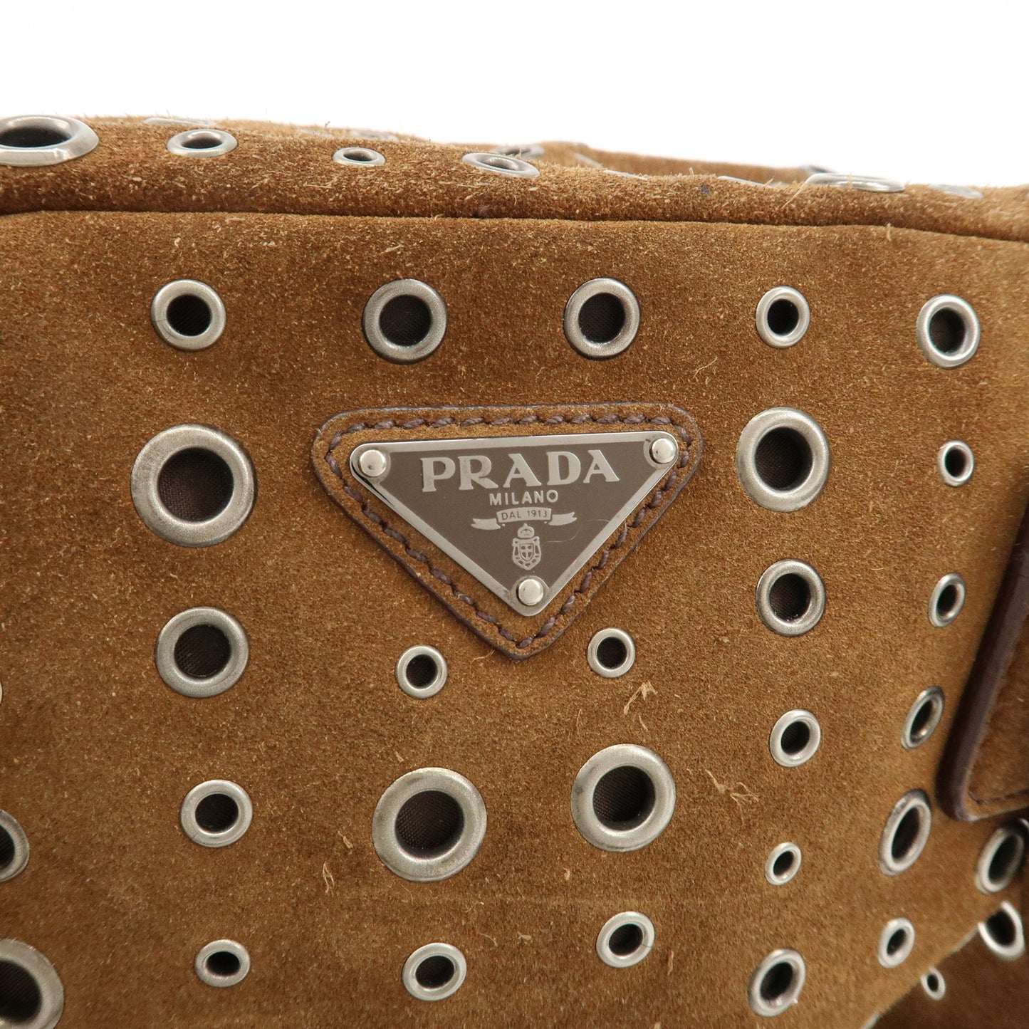 PRADA Logo Suede Leather Shoulder Bag Hand Bag Brown