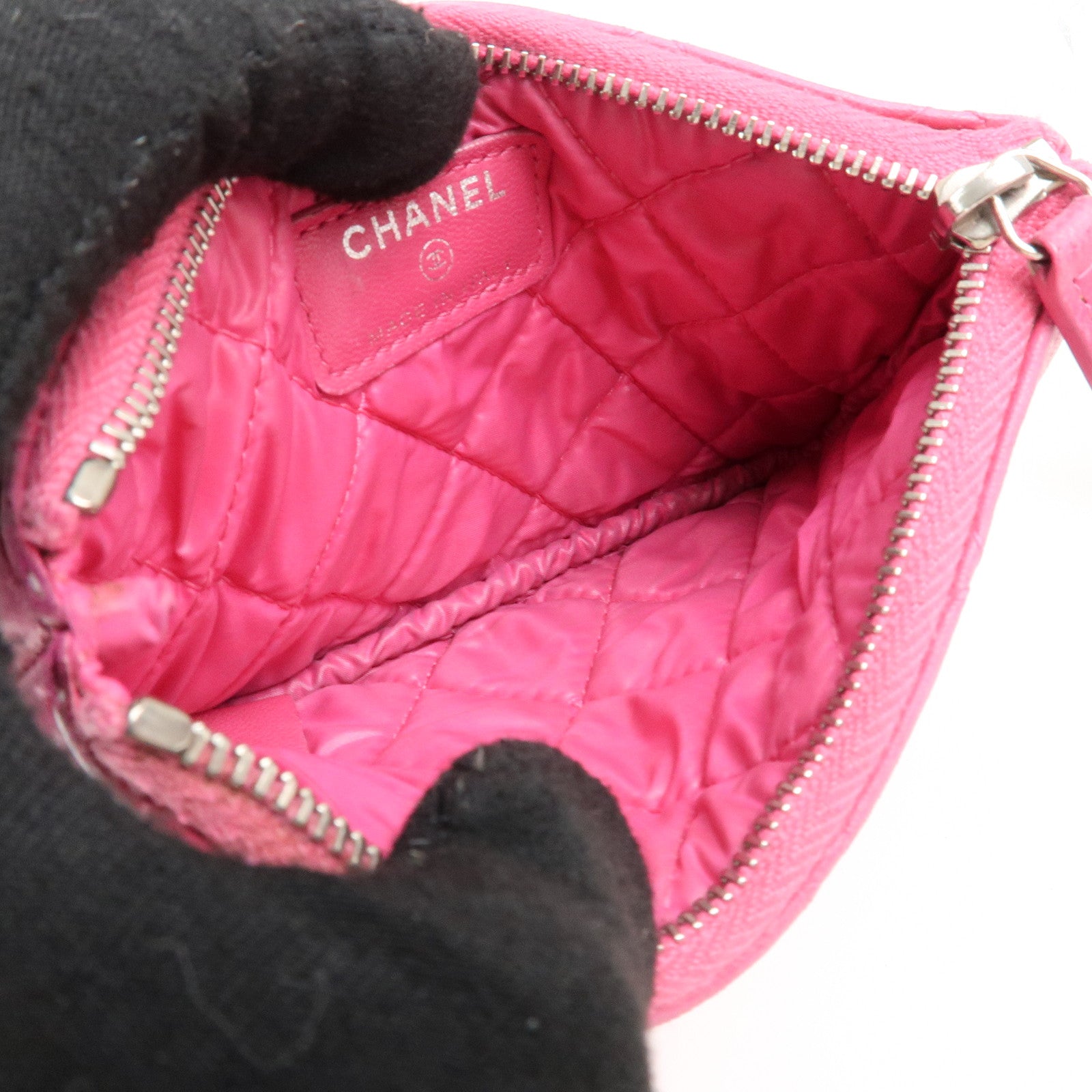 CHANEL Matelasse Lamb Skin Coco Mark Pouch Pink AP4020 Used