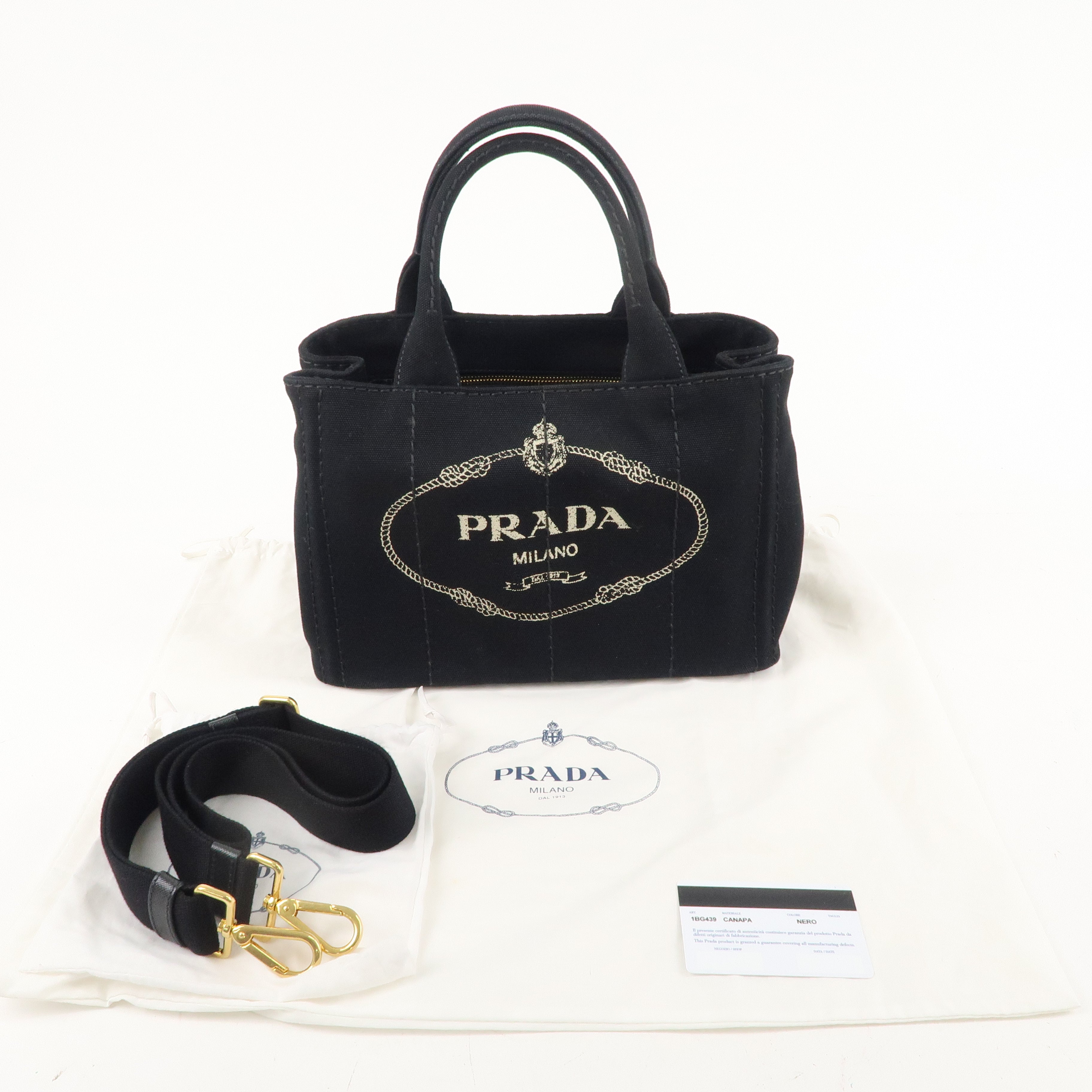 PRADA Logo Canapa Mini Canvas 2Way Shoulder Bag Black 1BG439