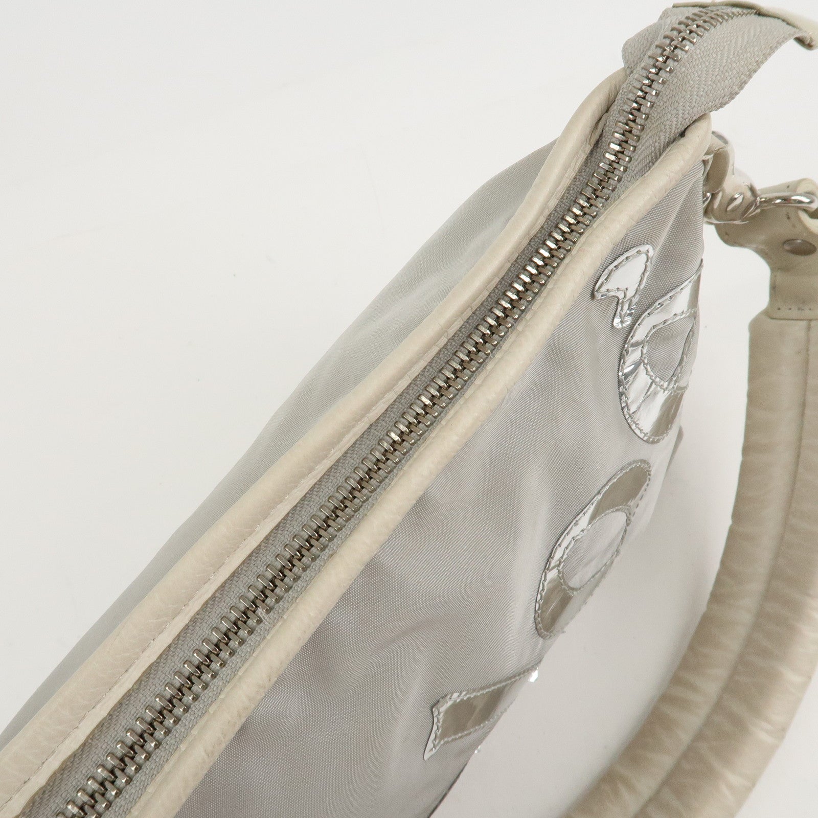 Chloe 2Way Nylon Leather Bag Shoulder Bag Light Gray White