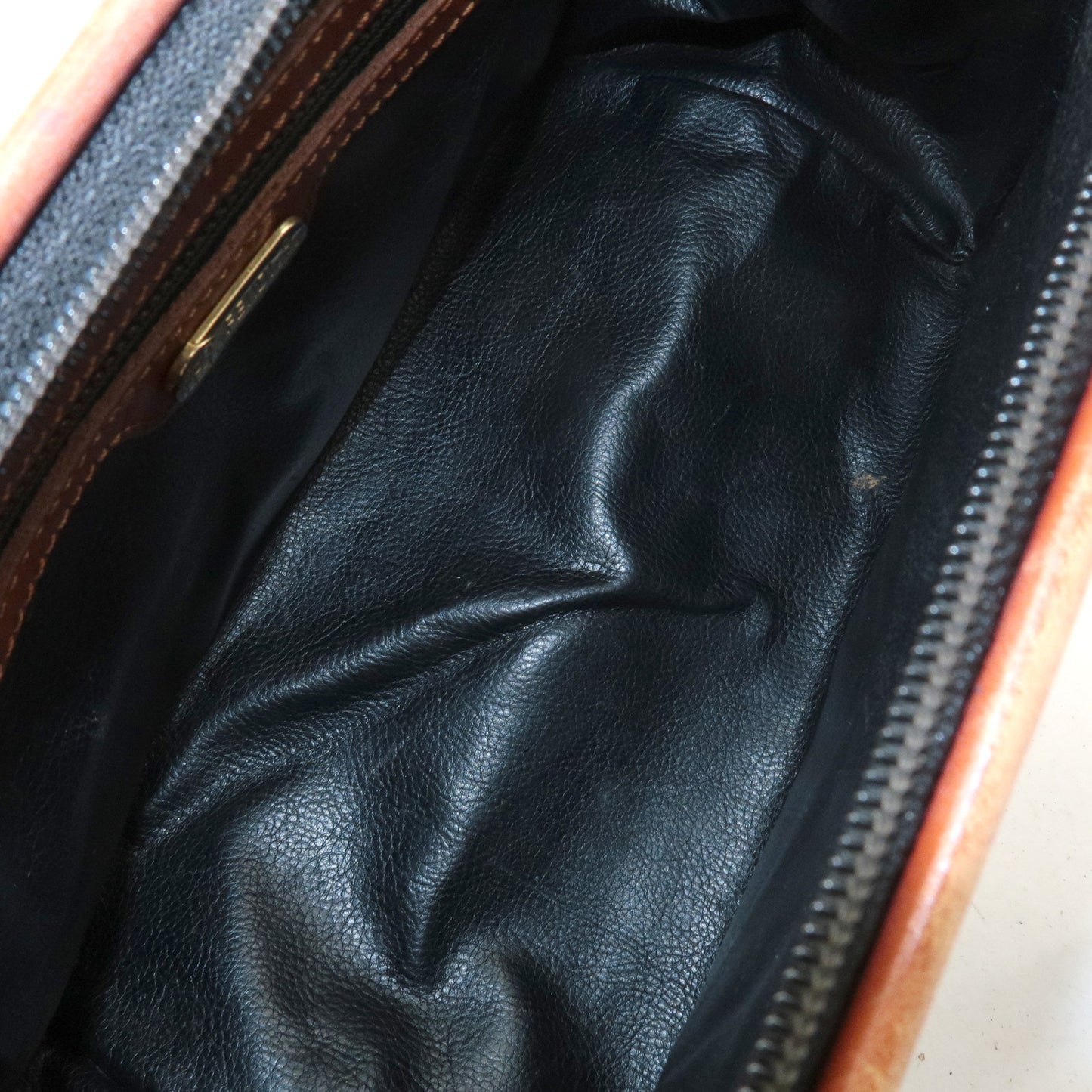 FENDI Pequin PVC Leather Boston Hand Bag Khaki Brown Black