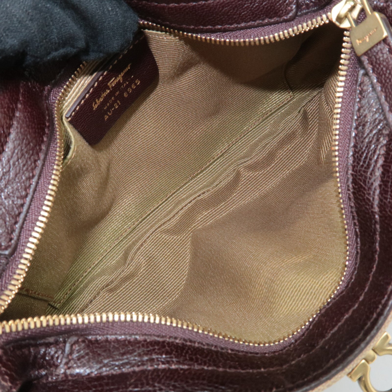 Ferragamo Gancini Canvas Leather 2Way Bag Beige Dark Brown Used