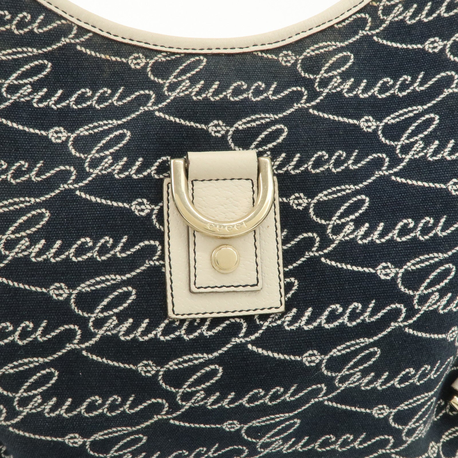 GUCCI Abbey GG Canvas Leather Shoulder Bag Ivory Navy 130738 Used