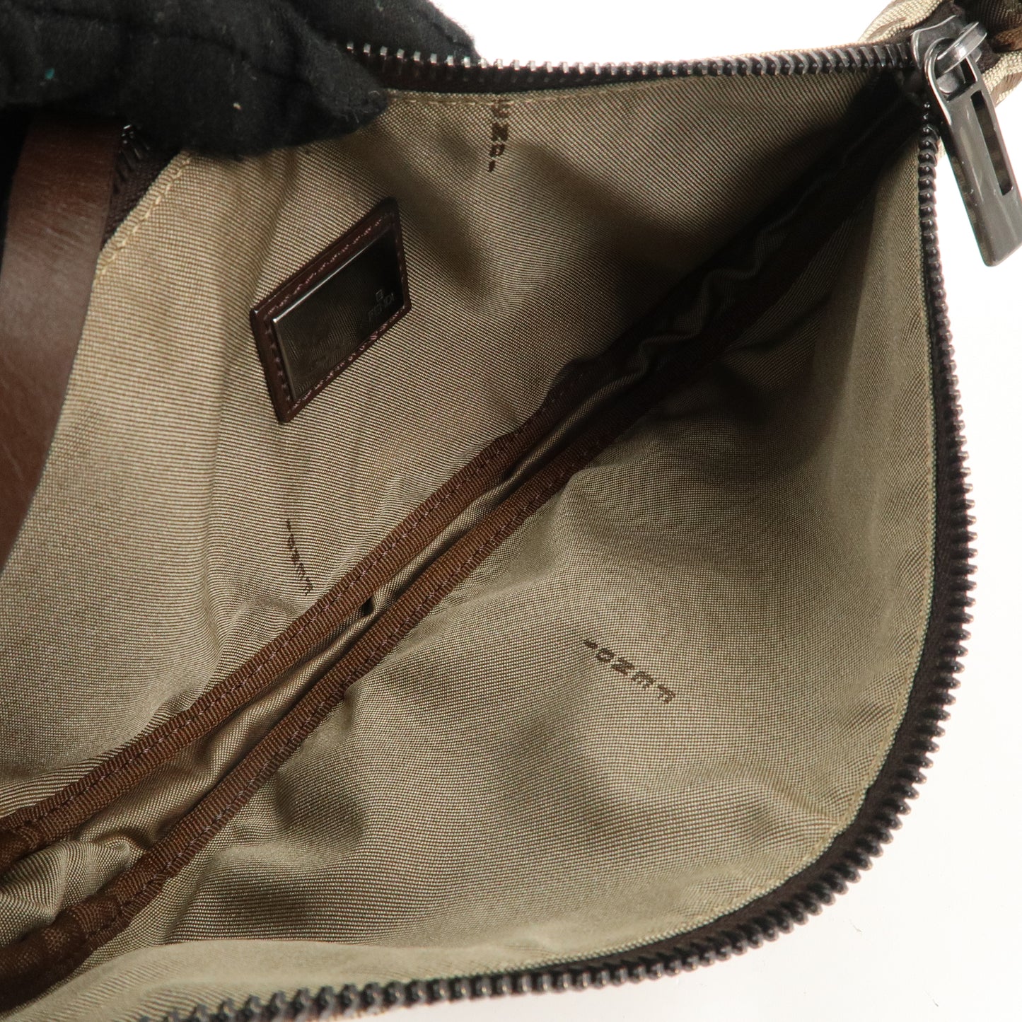 FENDI Zucchino Canvas Leather Shoulder Bag Brown Beige 8BR133